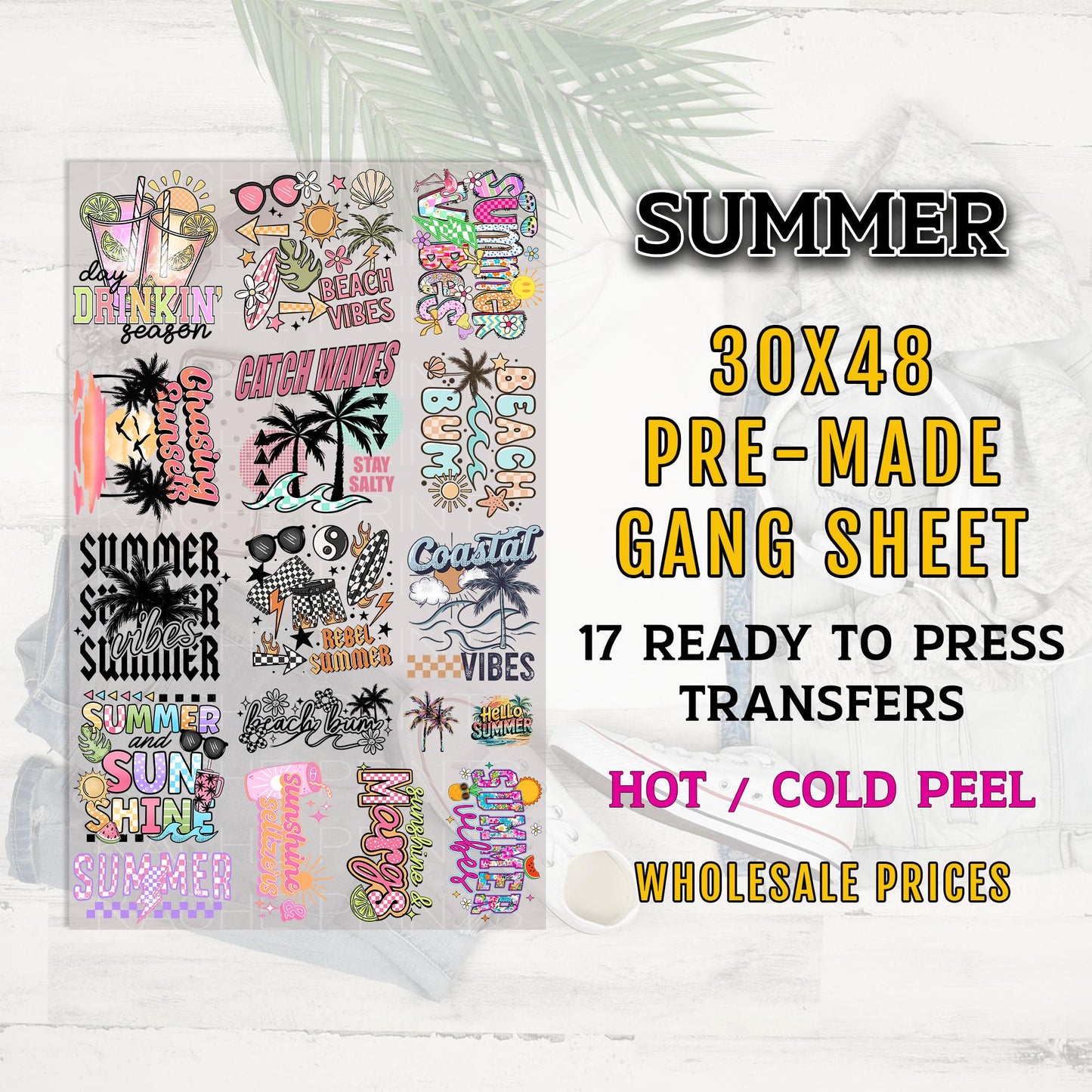 Summer Gang Sheet, Summer DTF Transfer Ready For Press, Summer Transfers, Heat Transfer, Summer DTF Prints, Beach, Summer Premade Gang Sheet
