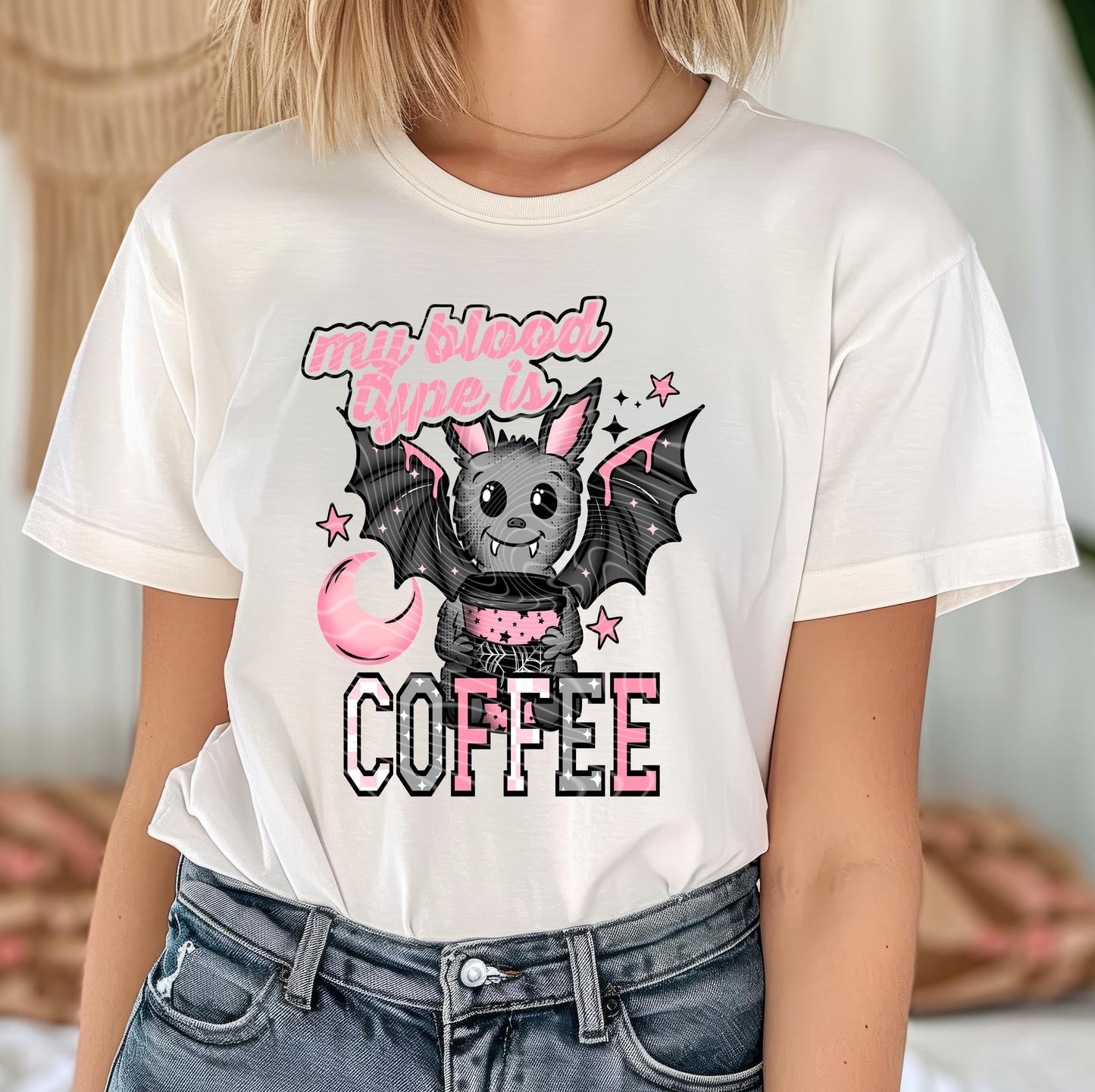 My Blood Type Is Coffee DTF Transfer Ready For Press, Coffee DTF Prints, Halloween Dtf Transfer, Spooky, Heat Press Transfer, Direct To Film