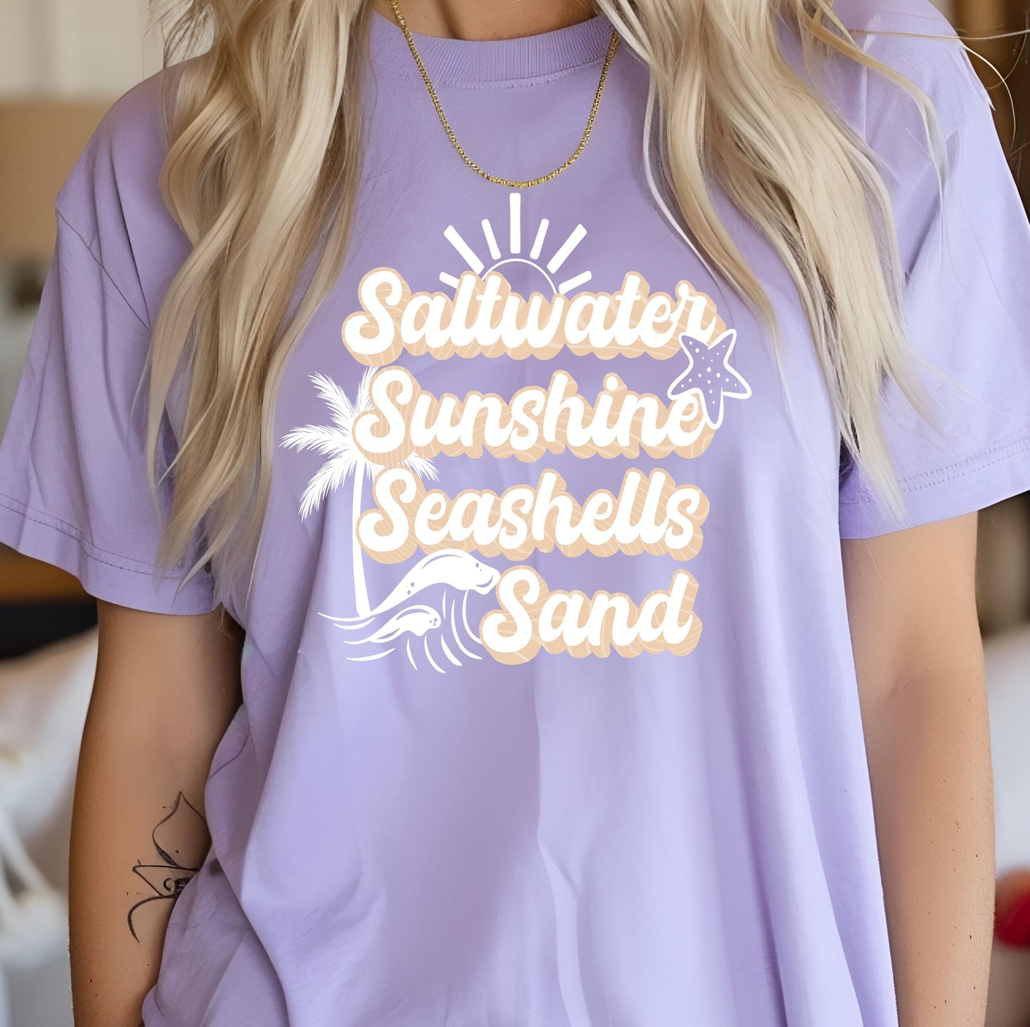Saltwater Sunshine Seashells Sand DTF Transfers Ready For Press, Beach Dtf Prints, Summer Lover DTF, Heat Press Transfers, Direct To Film