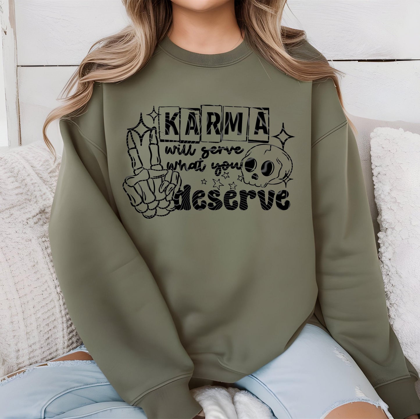 Karma Will Gerve What You Deserve DTF Transfer Ready For Press, Sarcastic Dtf Print, Humor DTF, Heat Press Transfer, Direct To Film Skeleton