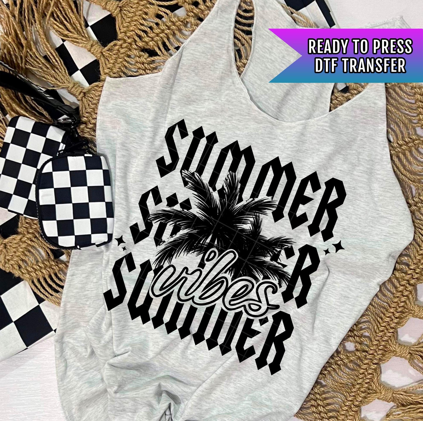 Summer Vibes DTF Transfer Ready For Press, Summer Dtf Print, Coastal DTF, Heat Press Transfer, Direct To Film Custom Transfer Beach Transfer