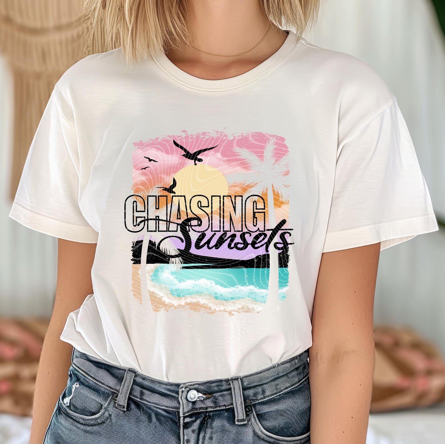 Chasing Sunsets DTF Transfer Ready For Press, Summer Dtf Print, Coastal DTF, Heat Press Transfer, Direct To Film, Custom Transfer, Beach Dtf