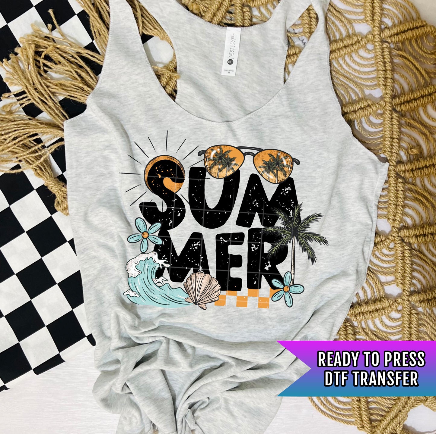 Summer Vibes DTF Transfer Ready For Press, Summer Dtf Print, Sunshine DTF, Heat Press Transfer, Direct To Film, Custom Transfer, Palms Trees