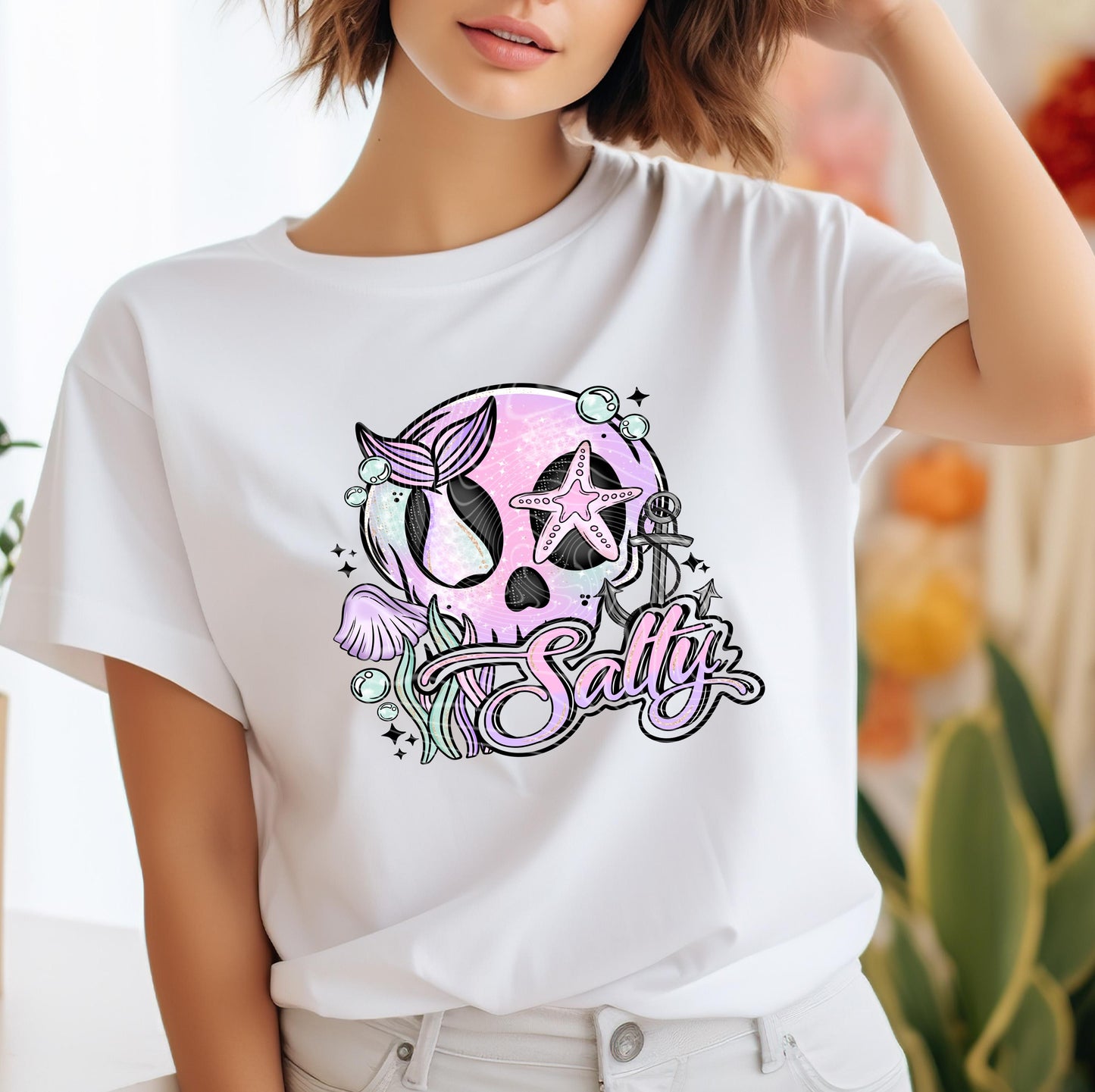 Salty DTF Transfer Ready For Press, Summer Dtf Prints, Skull Summer DTF Print, Heat Press Transfer, Direct To Film, Custom Transfer, Coastal