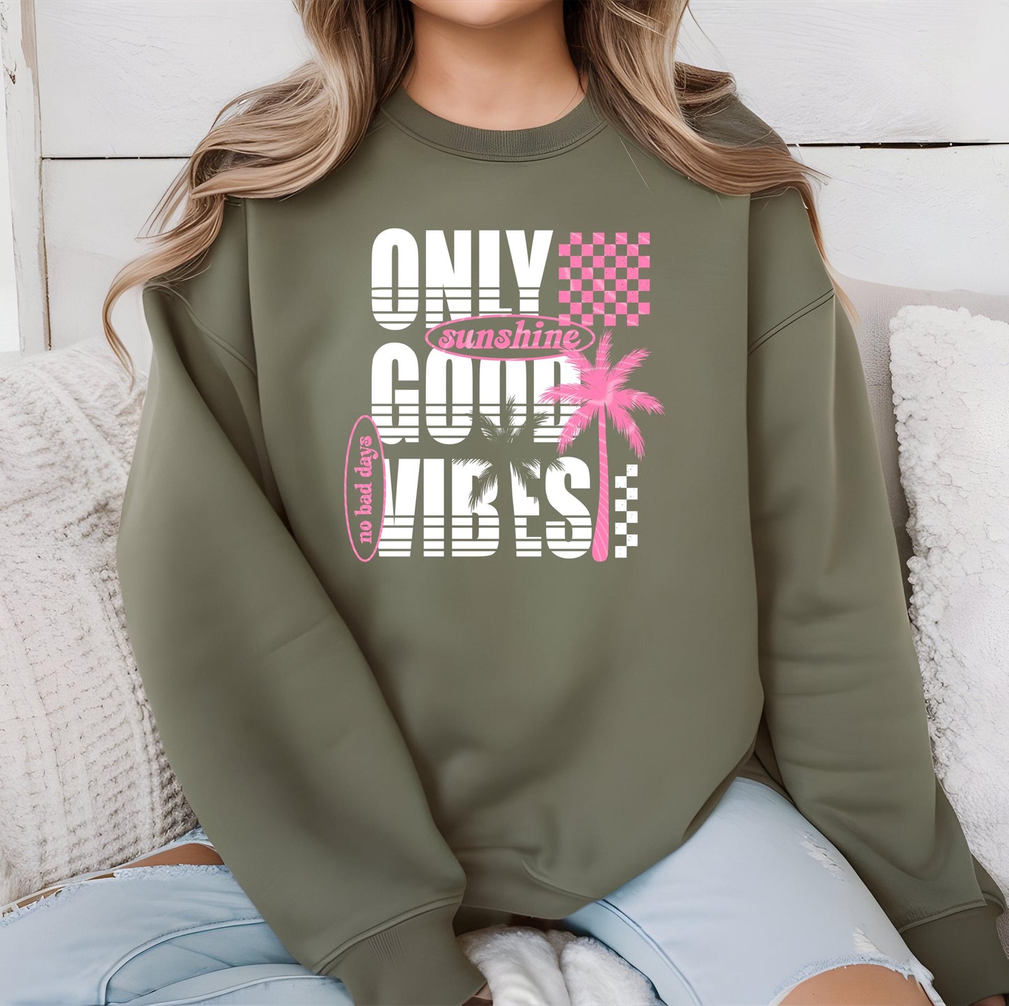 Only Good Vibes DTF Transfer Ready For Press, Coastal, Beach Dtf Print Sunshine DTF Print Heat Press Transfer Direct To Film Custom Transfer