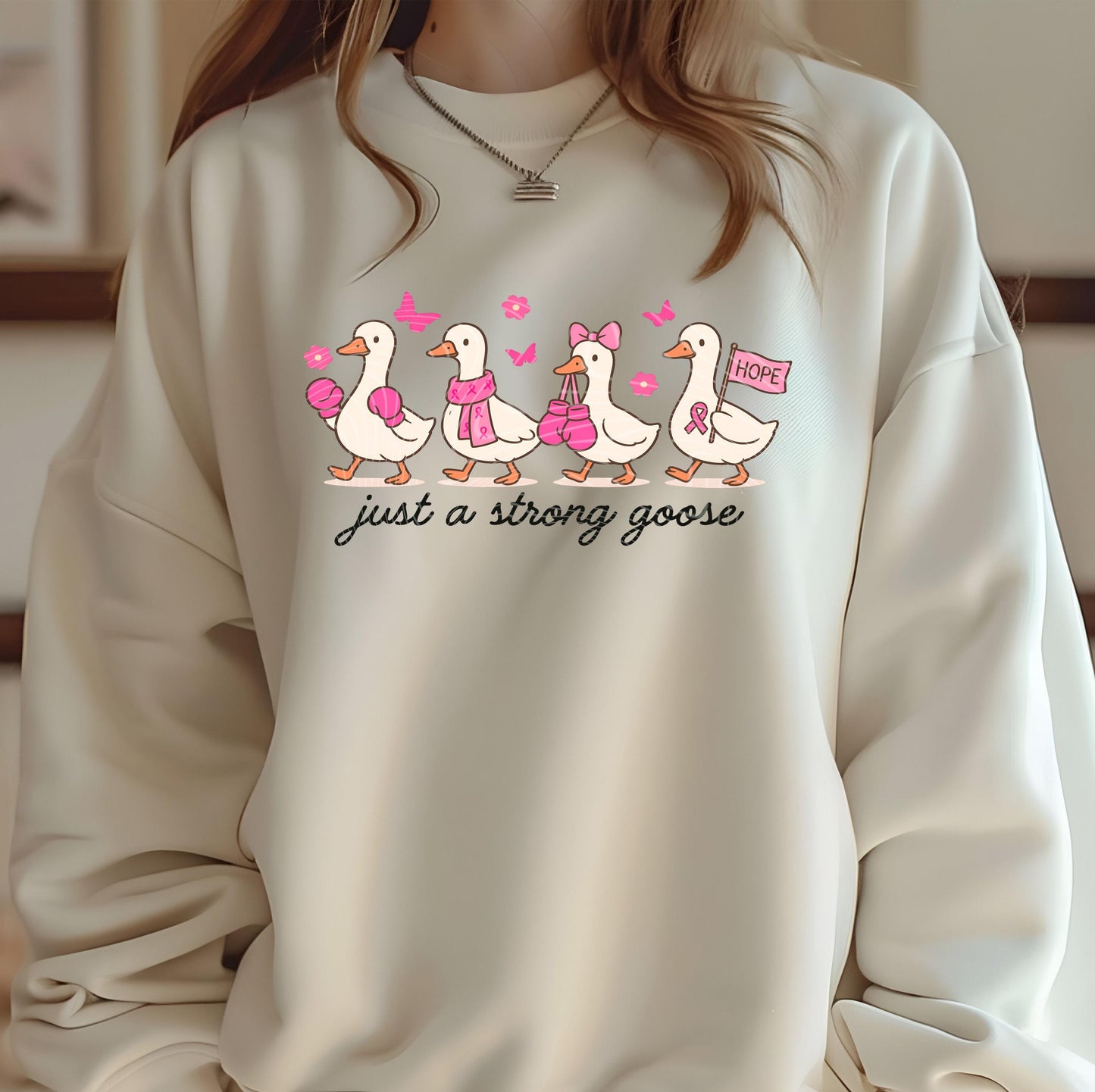 Just A Strong Goose DTF Transfer Ready For Press, Cancer Fighter Dtf, Breast Cancer Awareness Dtf Print, Heat Press Transfer, Direct To Film