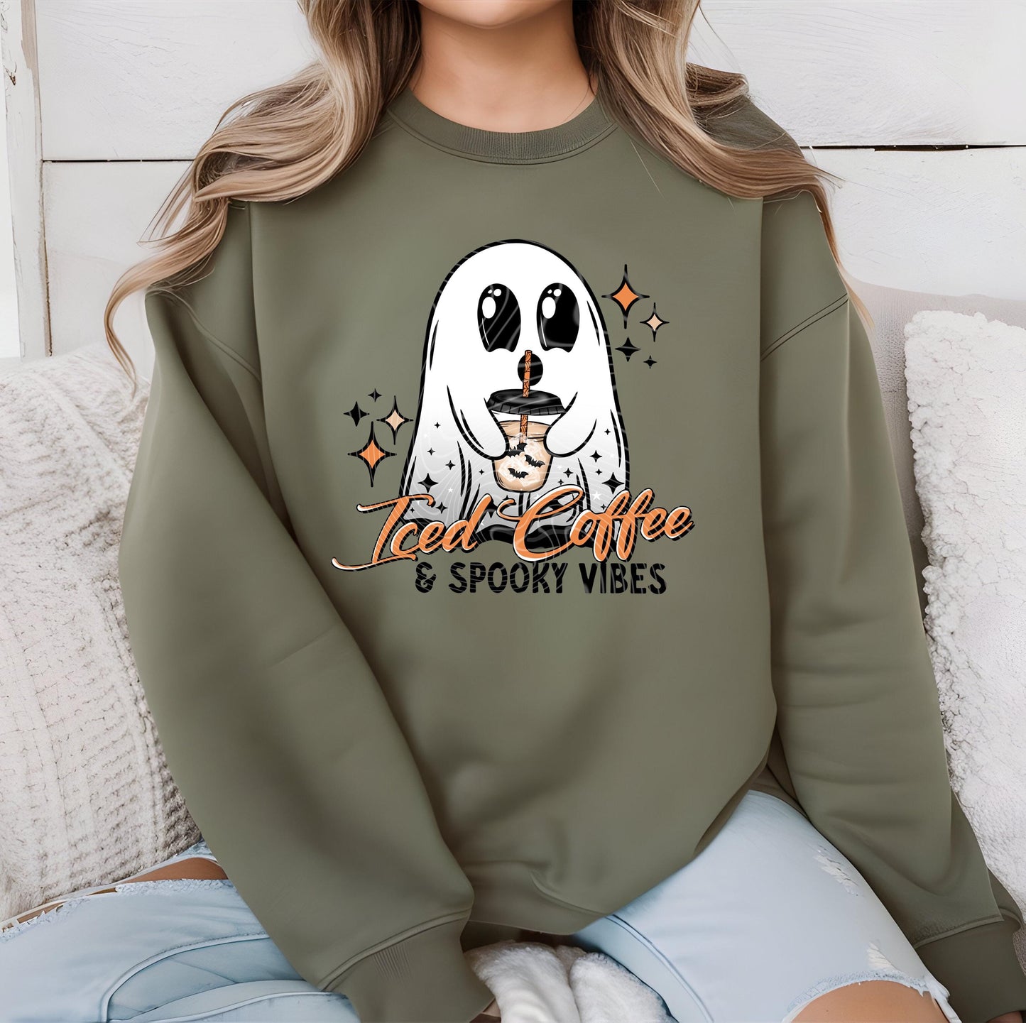 Iced Coffe & Spooky Vibes DTF Transfer, Halloween DTF Transfer Ready For Press, Horror, Heat Press Transfer, Direct To Film, Custom Transfer
