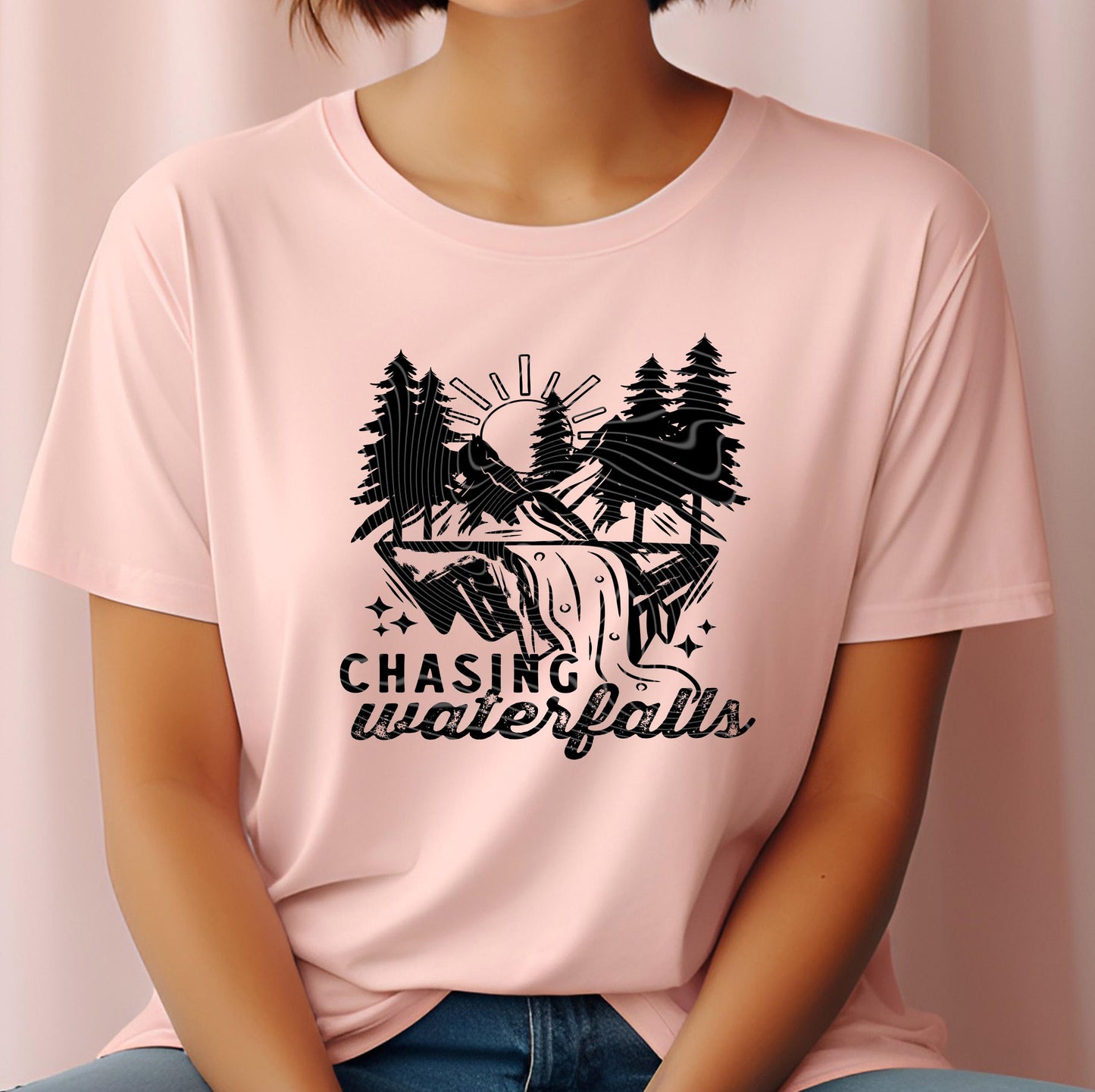 Chasing Waterfalls DTF Transfer Ready For Press, Camping Dtf Prints, Camper DTF, Heat Press Transfer, Direct To Film, Nature Lover Transfers