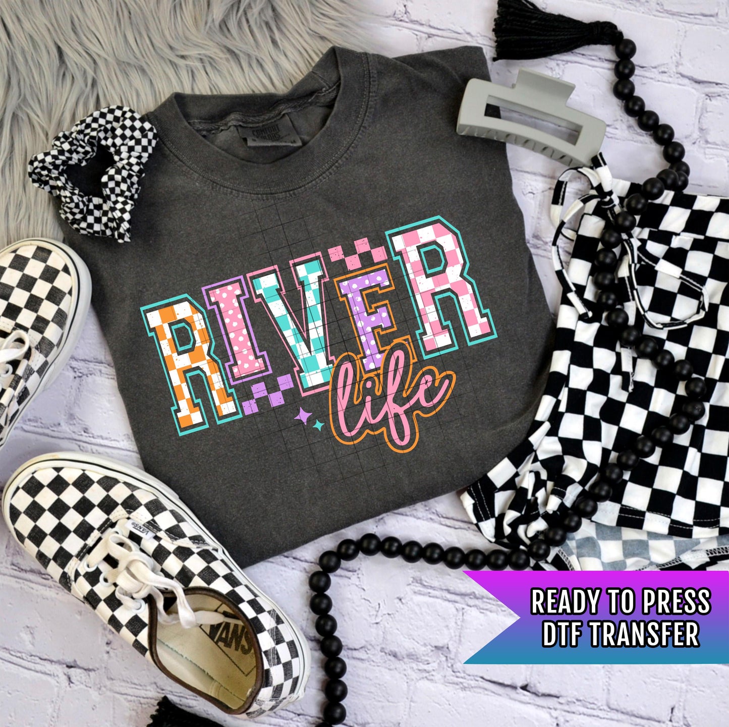 River Life DTF Transfer Ready For Press, Camping Dtf Print Camper DTF Heat Press Transfer Direct To Film Nature Lover Transfer Lake Transfer