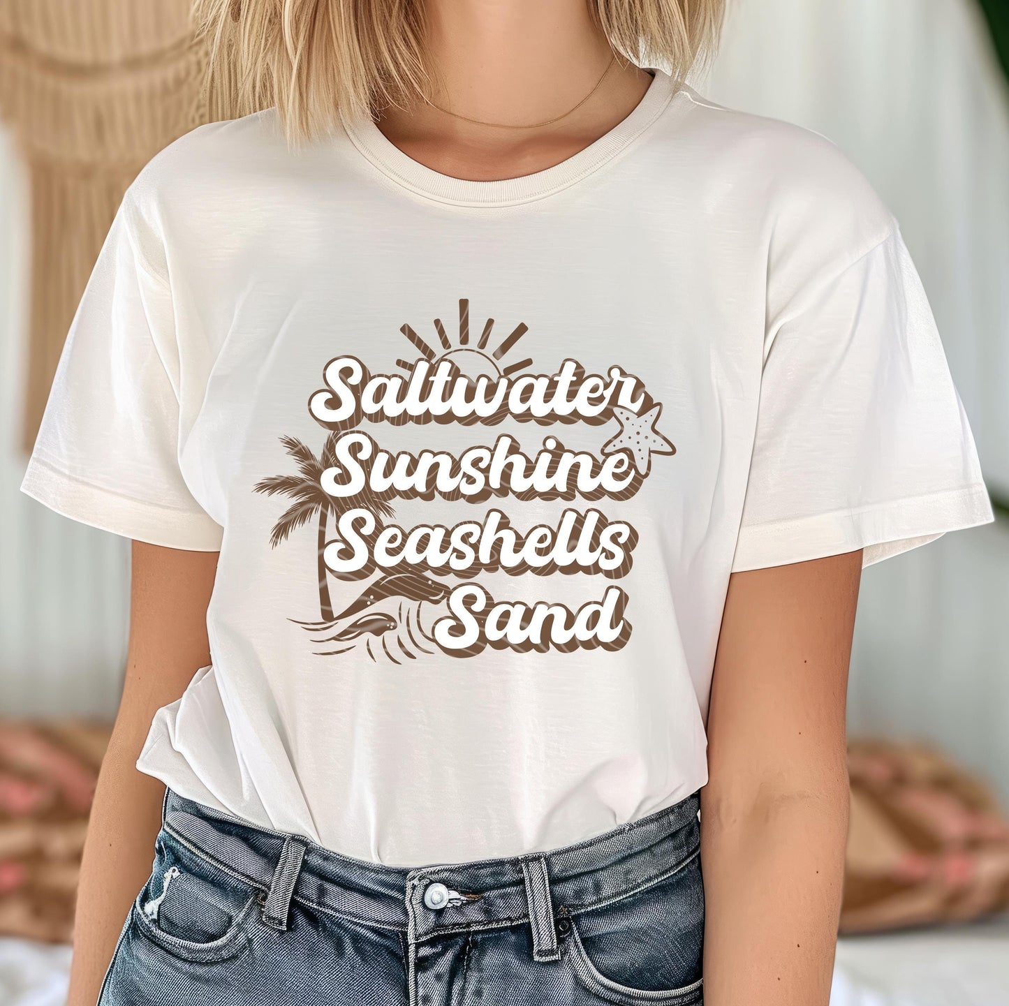 Saltwater Sunshine Seashells Sand DTF Transfers Ready For Press, Beach Lover Dtf Prints, Summer DTF, Heat Press Transfers, Direct To Film