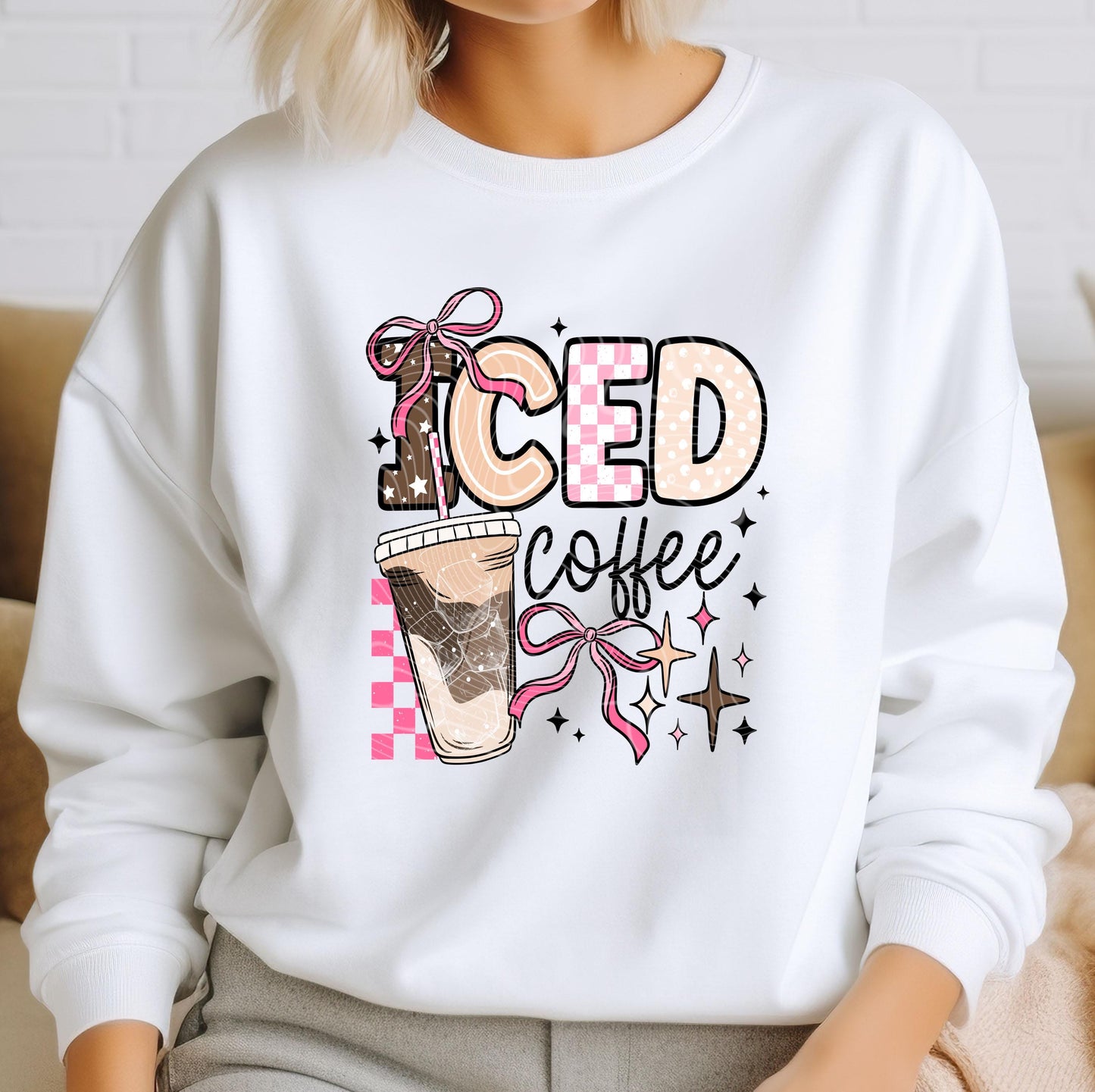 Iced Coffee DTF Transfer Ready For Press, Coquette Bow DTF Print, Heat Press Transfer, Direct To Film, Retro Coffee Transfer Custom Transfer