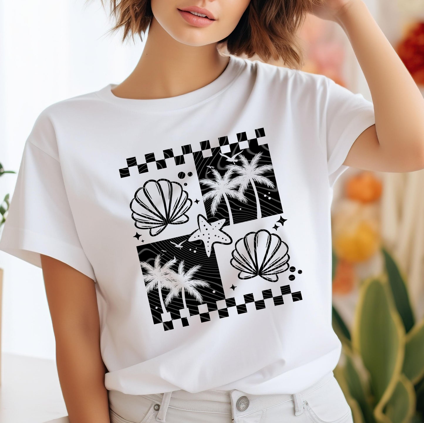 Checkered Beach DTF Transfer Ready For Press, Retro Summer Vibes Dtf Print, Sunshine DTF, Heat Press Transfer Direct To Film Custom Transfer