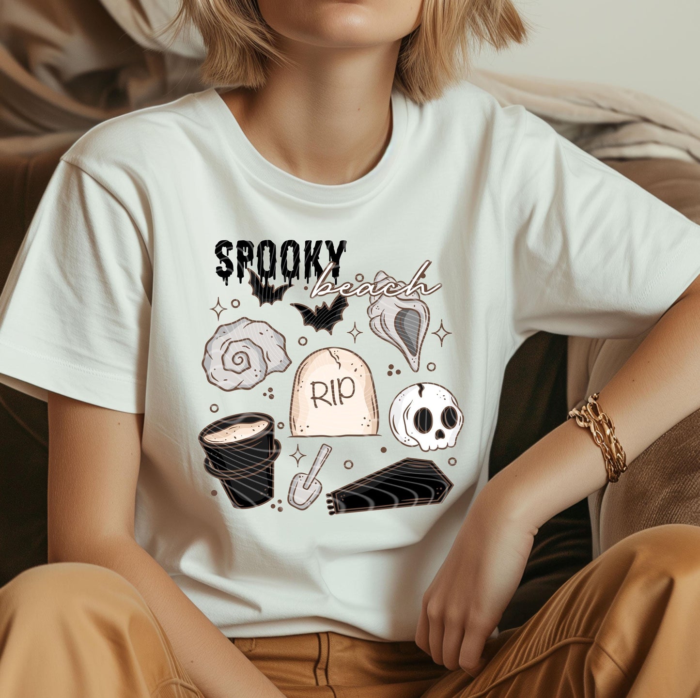 Spooky Beach DTF Transfer Ready For Press, Halloween Beach Dtf Print, Beach DTF, Heat Press Transfer, Direct To Film Custom Transfer Coastal