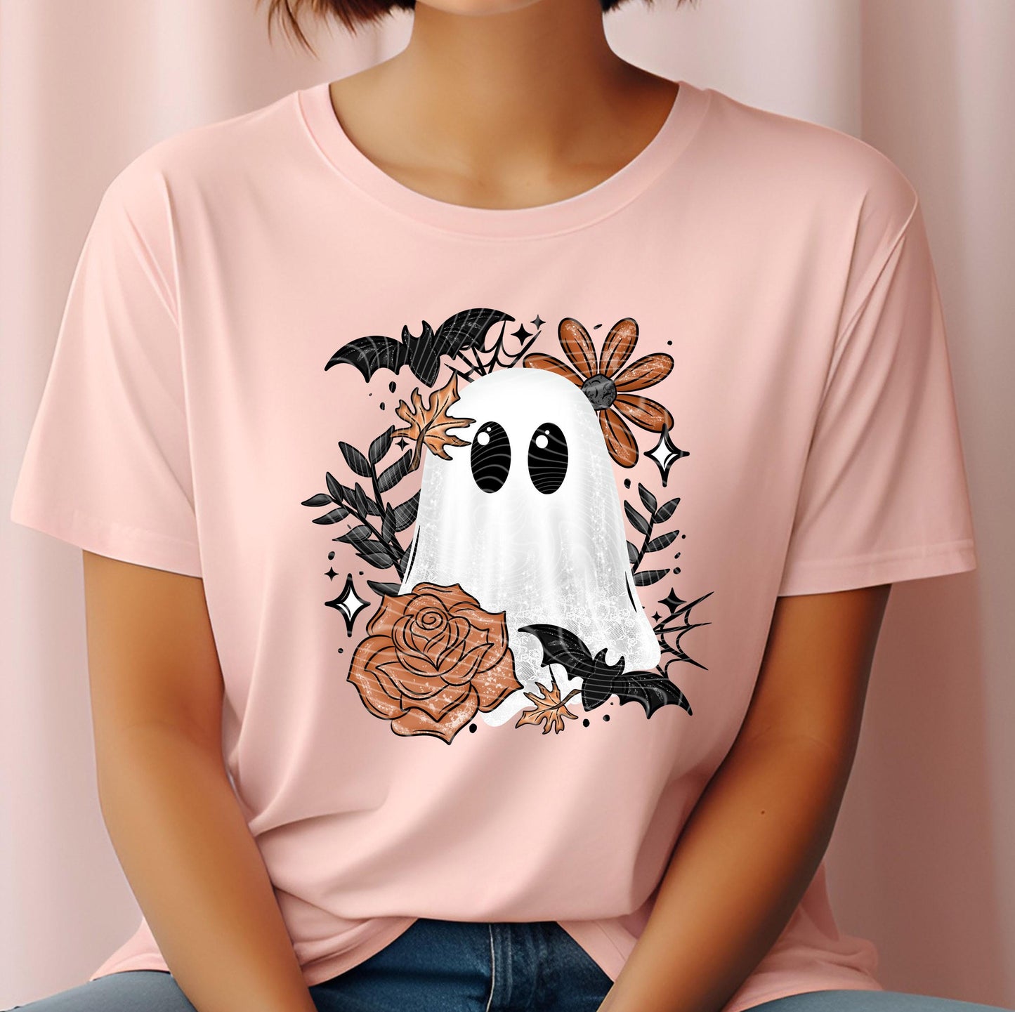Ghost Floral DTF Transfers Ready For Press, Halloween DTF Prints, Ghost Dtf Prints, Heat Press Transfer, Halloween DTF Print, Direct To Film