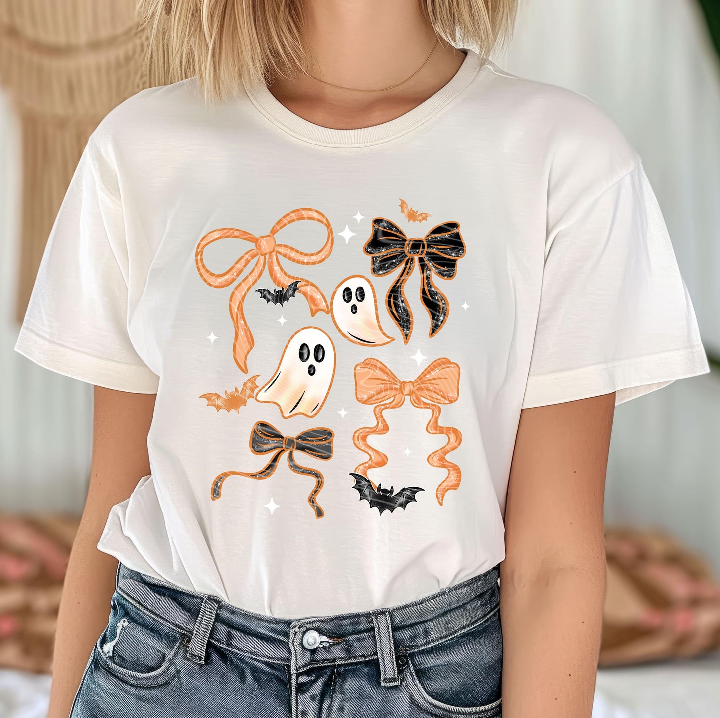 Halloween Bow Ghost DTF Transfer, Coquette Bow DTF Transfer Ready For Press, Horror DTF, Heat Press Transfer, Direct To Film Custom Transfer