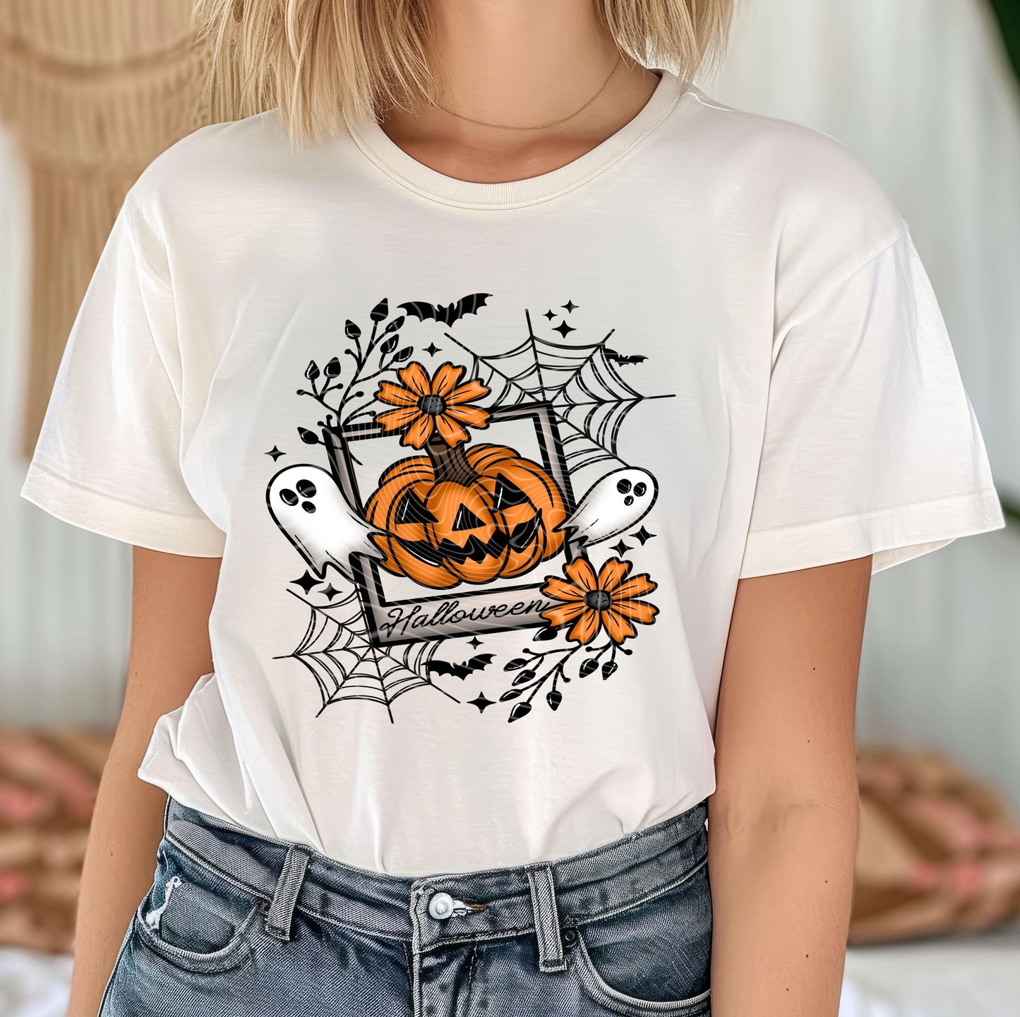 Halloween Pumpkin Ghost DTF Transfer, Halloween DTF Transfer Ready For Press, Heat Press Transfer, Direct To Film, Custom Transfer, Spooky