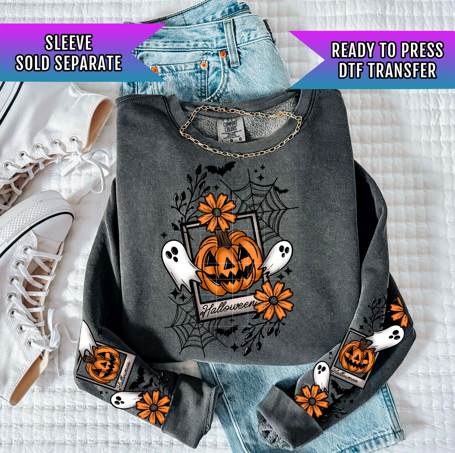 Halloween Pumpkin Ghost DTF Transfer, Halloween DTF Transfer Ready For Press, Heat Press Transfer, Direct To Film, Custom Transfer, Spooky