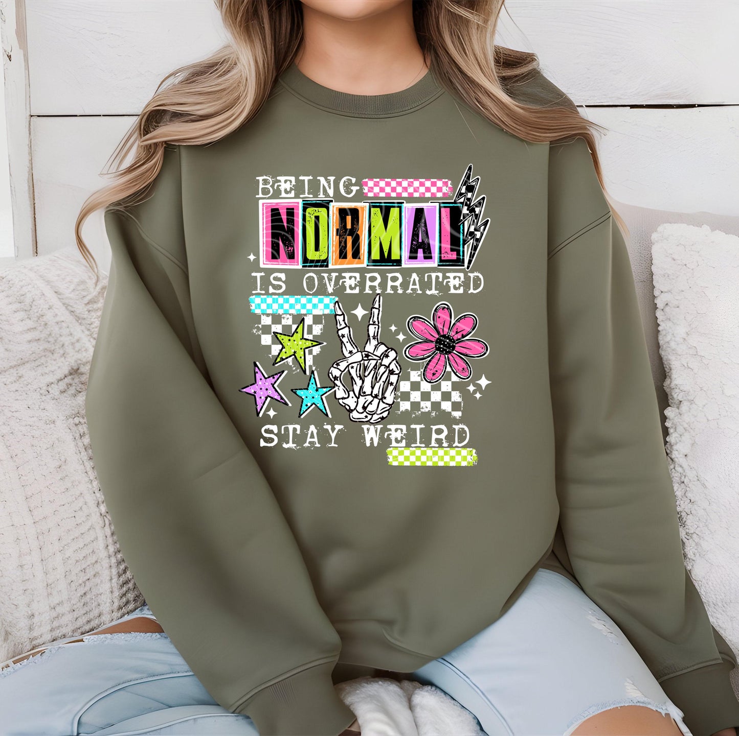 Normal Is Overrated DTF Transfer Ready For Press, Stay Weird Checkerboard DTF Print, Sarcasm Transfers, Direct To Film, Heat Press Transfers