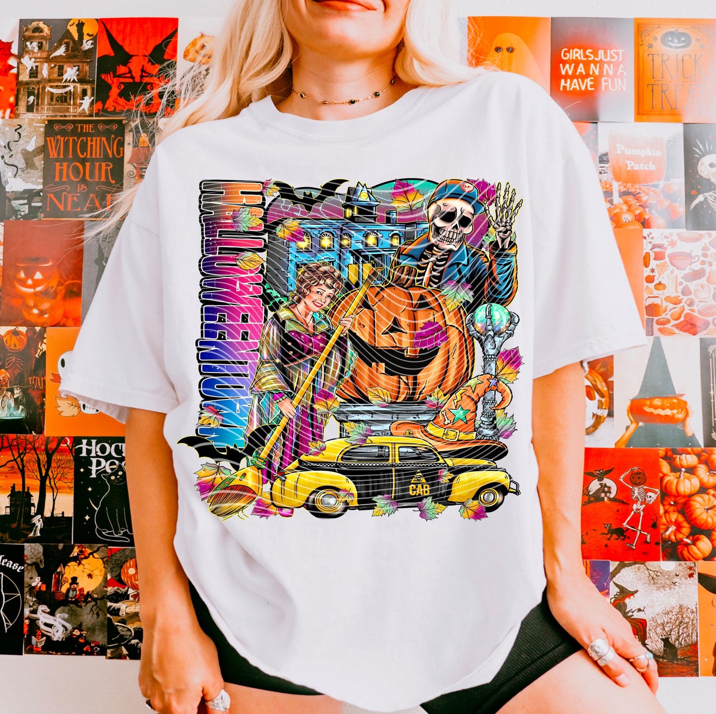 Halloween Night DTF Transfer, Halloween DTF Transfer Ready For Press, Skeleton Pumpkin, Heat Press Transfer, Direct To Film, Custom Transfer