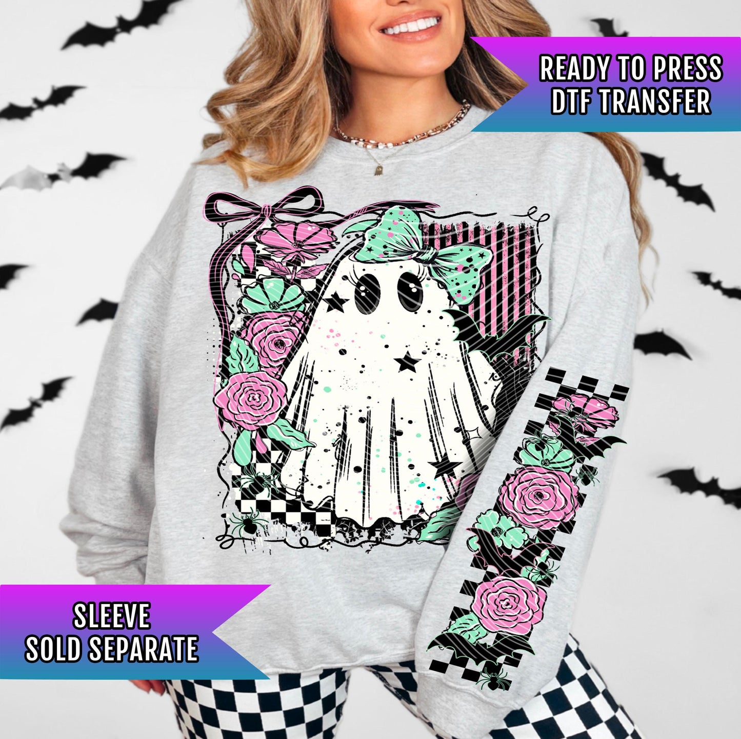 Cute Ghost DTF Transfer, Halloween DTF Transfer Ready For Press, Spooky Season Dtf Print, Heat Press Transfer Direct To Film Custom Transfer
