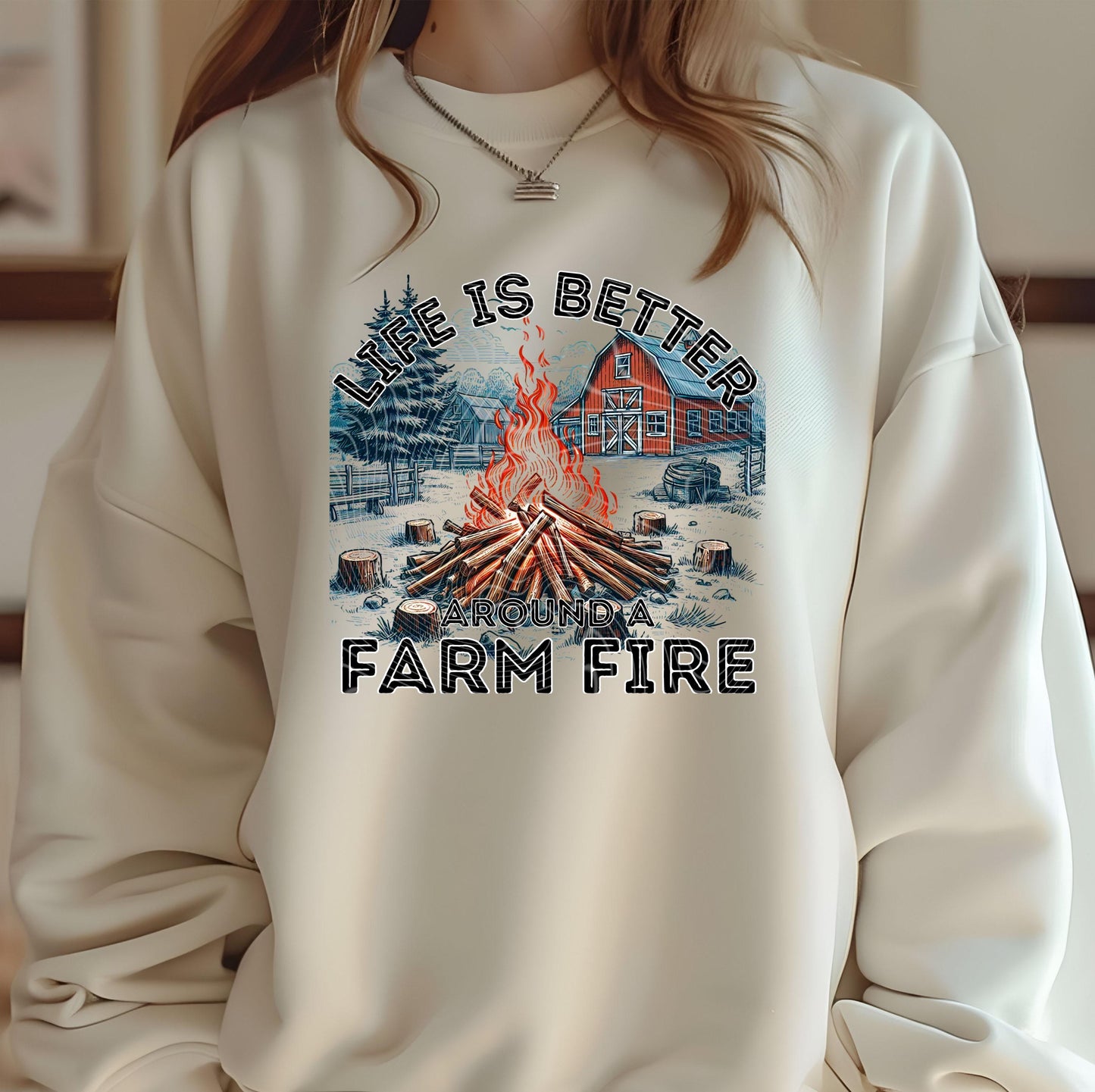 Life Is Better Farm Fire DTF Transfer Ready For Press, Rustic Bonfire Farmhouse, Heat Press Transfer, Country Living Transfer Direct To Film