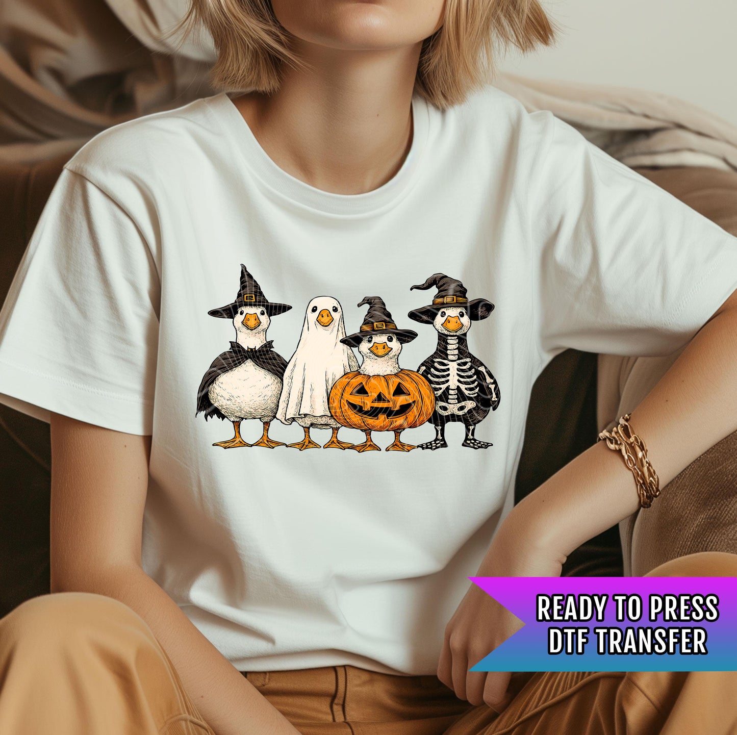 Halloween Ducks DTF Transfers, Pumpkin Ghost Skeleton DTF Transfers Ready For Press, Heat Press Transfers, Direct To Film, Custom Transfers