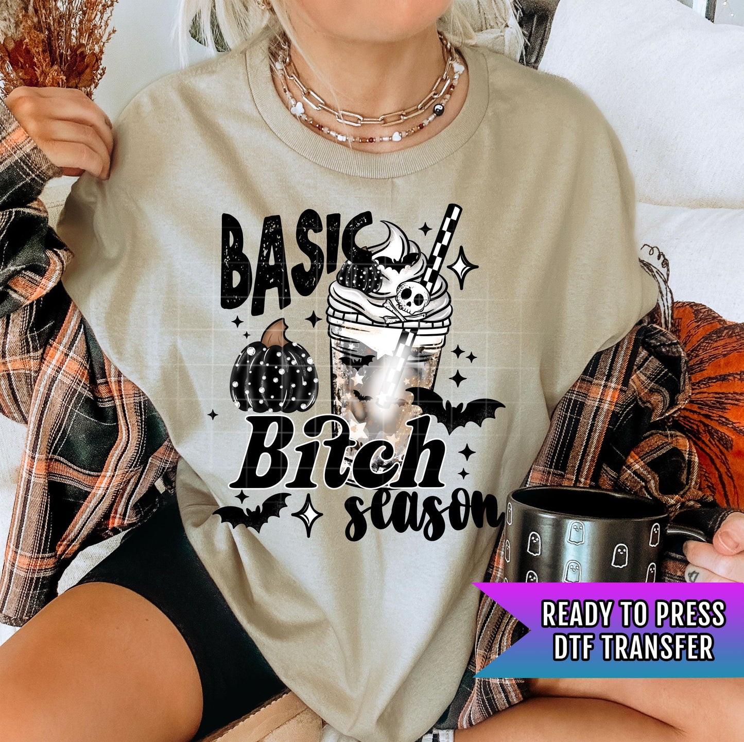 Basic Witch Season DTF Transfer, Halloween DTF Transfer Ready For Press, Spooky Pumpkin Bat Dtf Prints, Heat Press Transfers, Direct To Film