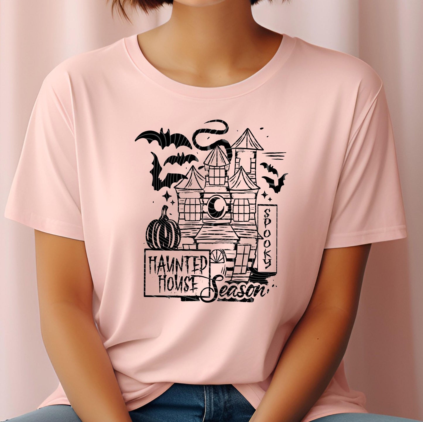 Haunted House DTF Transfer, Halloween DTF Transfer Ready For Press, Spooky Ghost Skull, Heat Press Transfer, Direct To Film, Custom Transfer