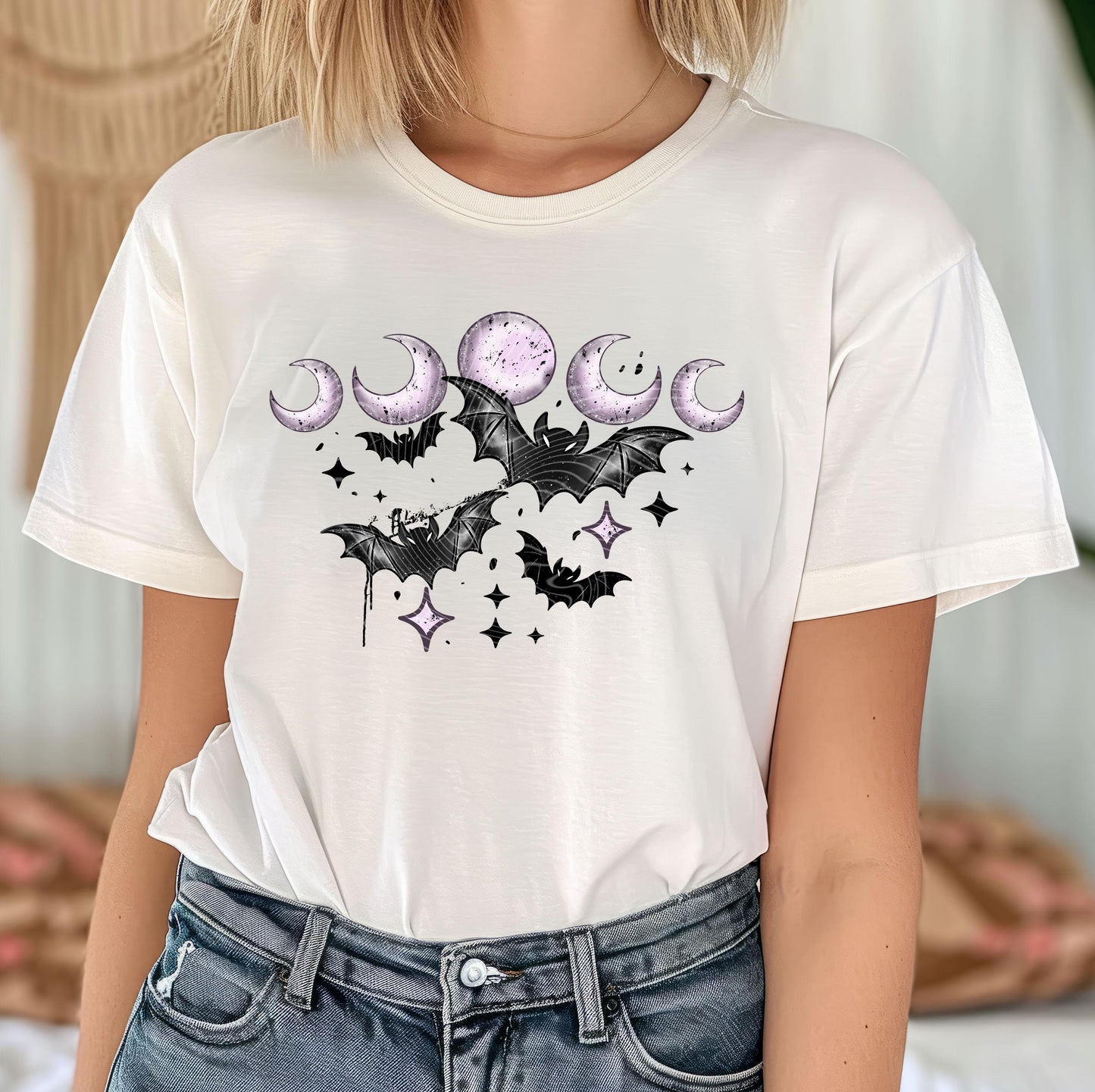 Moon Phases Bat DTF Transfer, Gothic Witchy Halloween DTF Transfer Ready For Press, Heat Press Transfers, Direct To Film, Custom Transfers