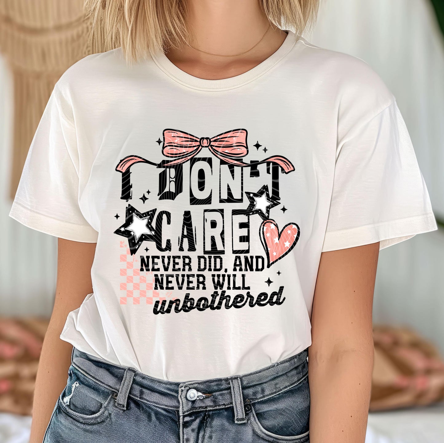 I Don't Care DTF Transfers Ready For Press, Sarcastic DTF Print, Coquette Bow Transfer, Heat Press Transfer, Direct To Film, Custom Transfer