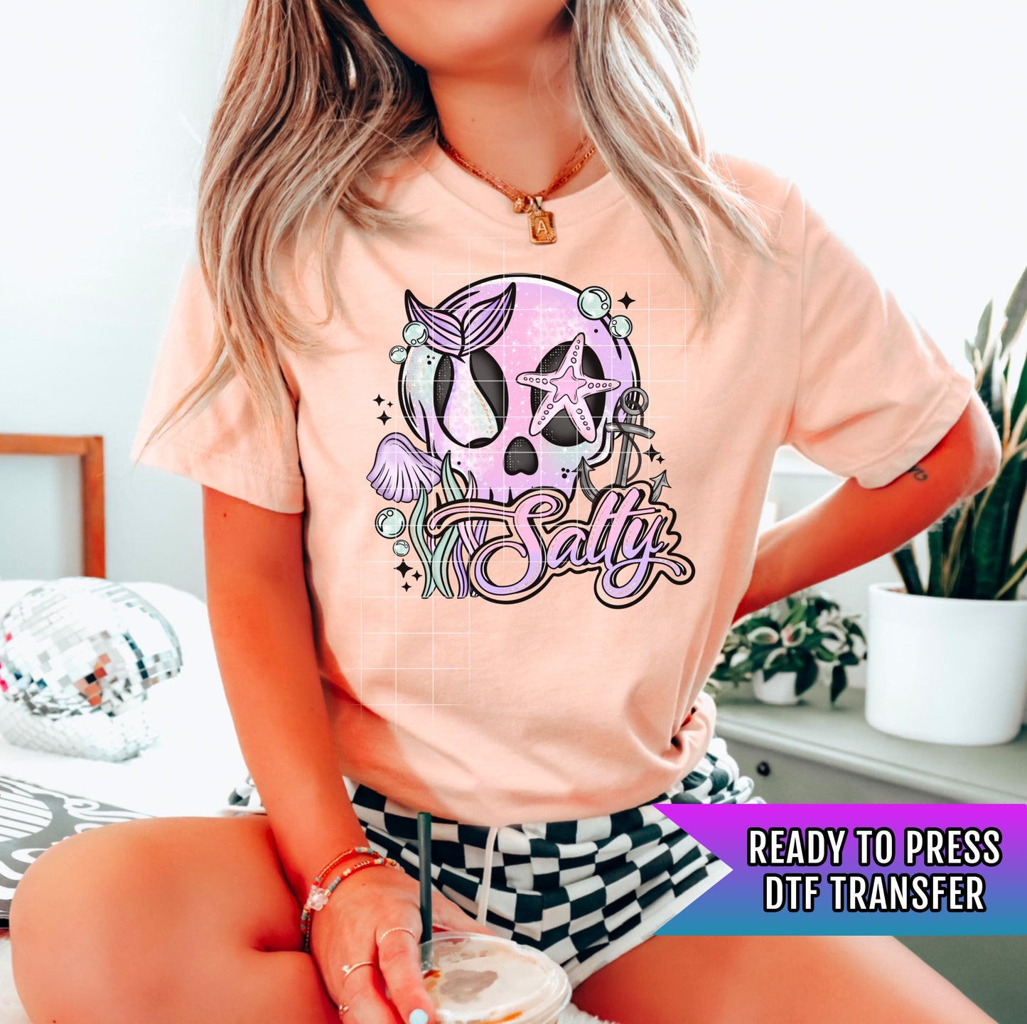 Salty DTF Transfer Ready For Press, Summer Dtf Prints, Skull Summer DTF Print, Heat Press Transfer, Direct To Film, Custom Transfer, Coastal