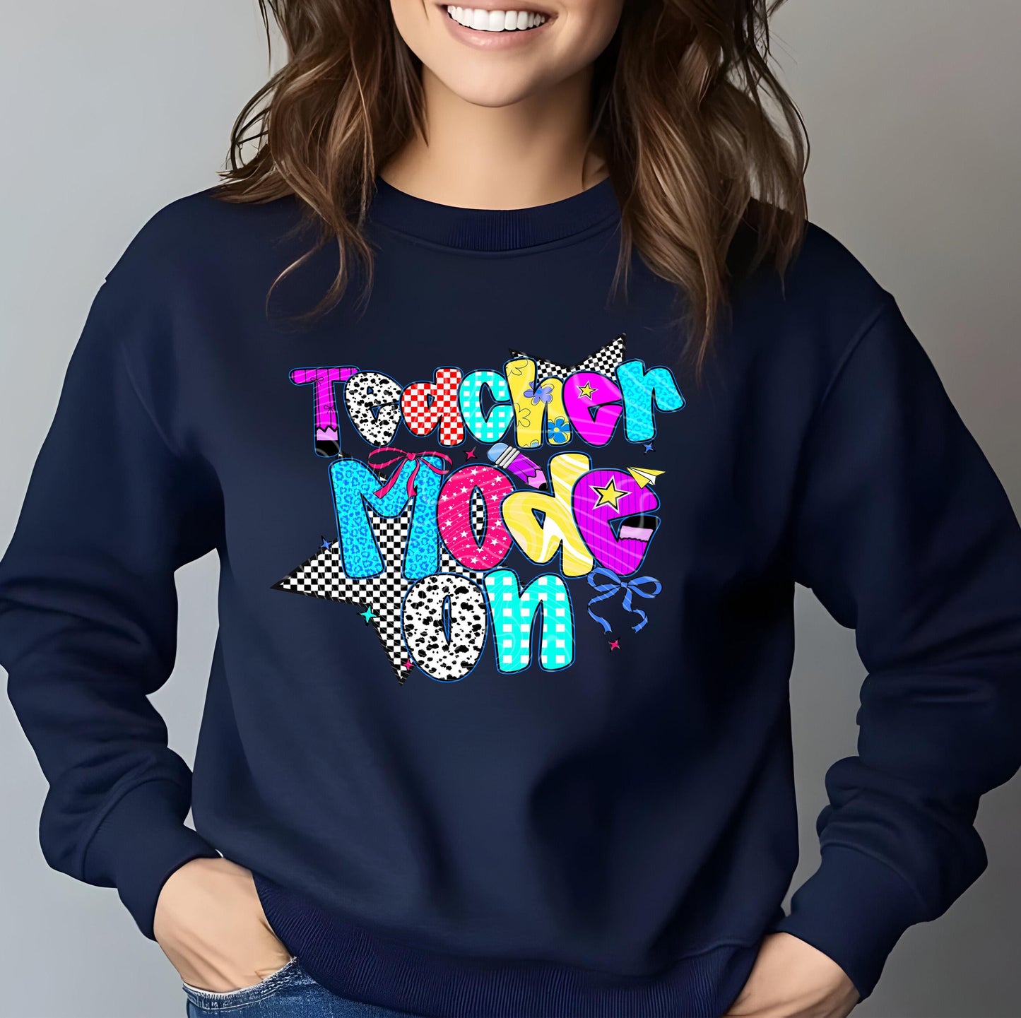 Teacher Mode On DTF Transfer Ready For Press, Coquette Bow Dtf, Direct To Film, Heat Press Transfer, Teacher School Transfer Custom Transfer
