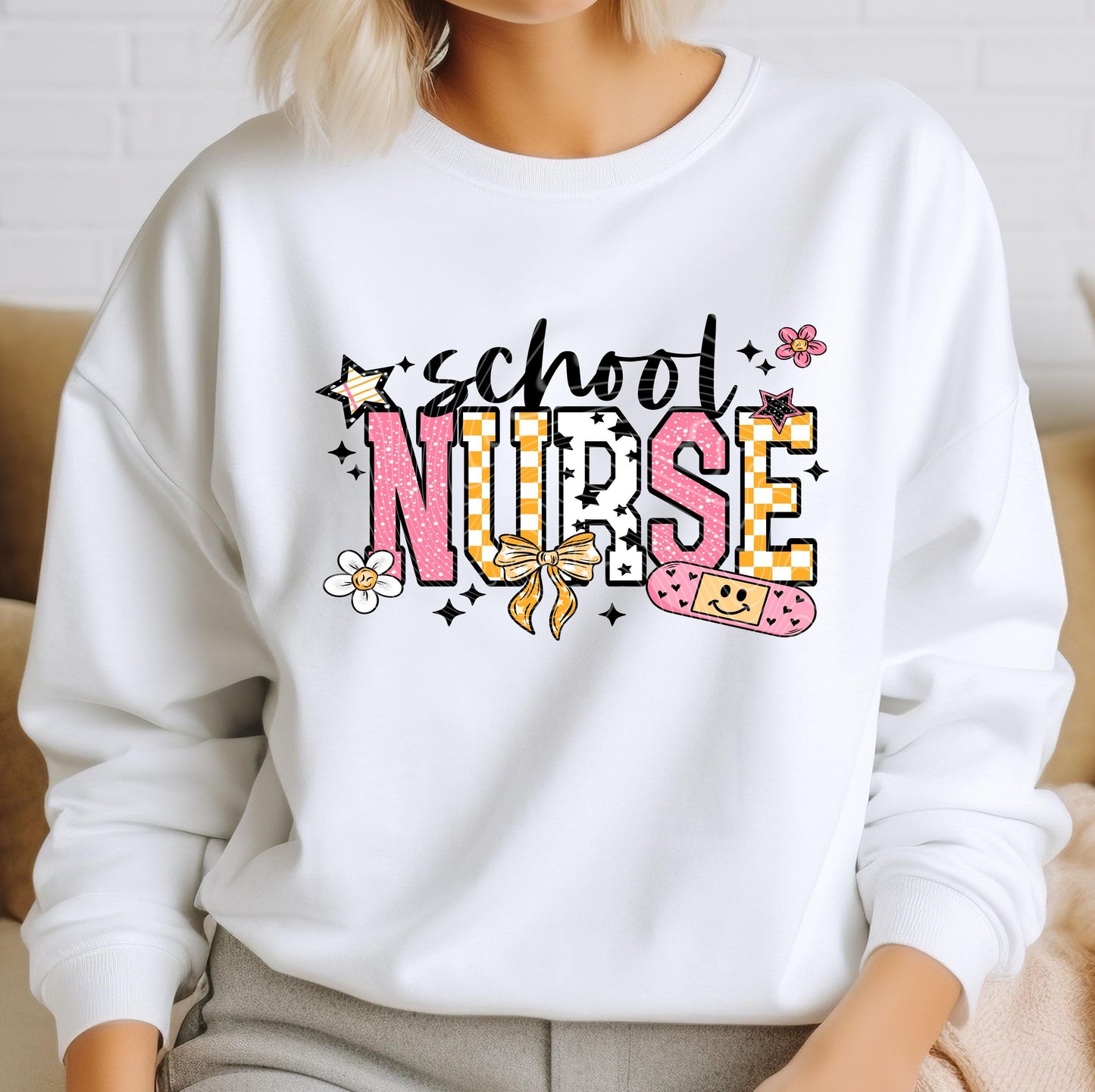 School Nurse DTF Transfer Ready For Press, Retro Checkerboard Nurse DTF Print, Heat Press Transfer Direct To Film Custom Transfer Healthcare