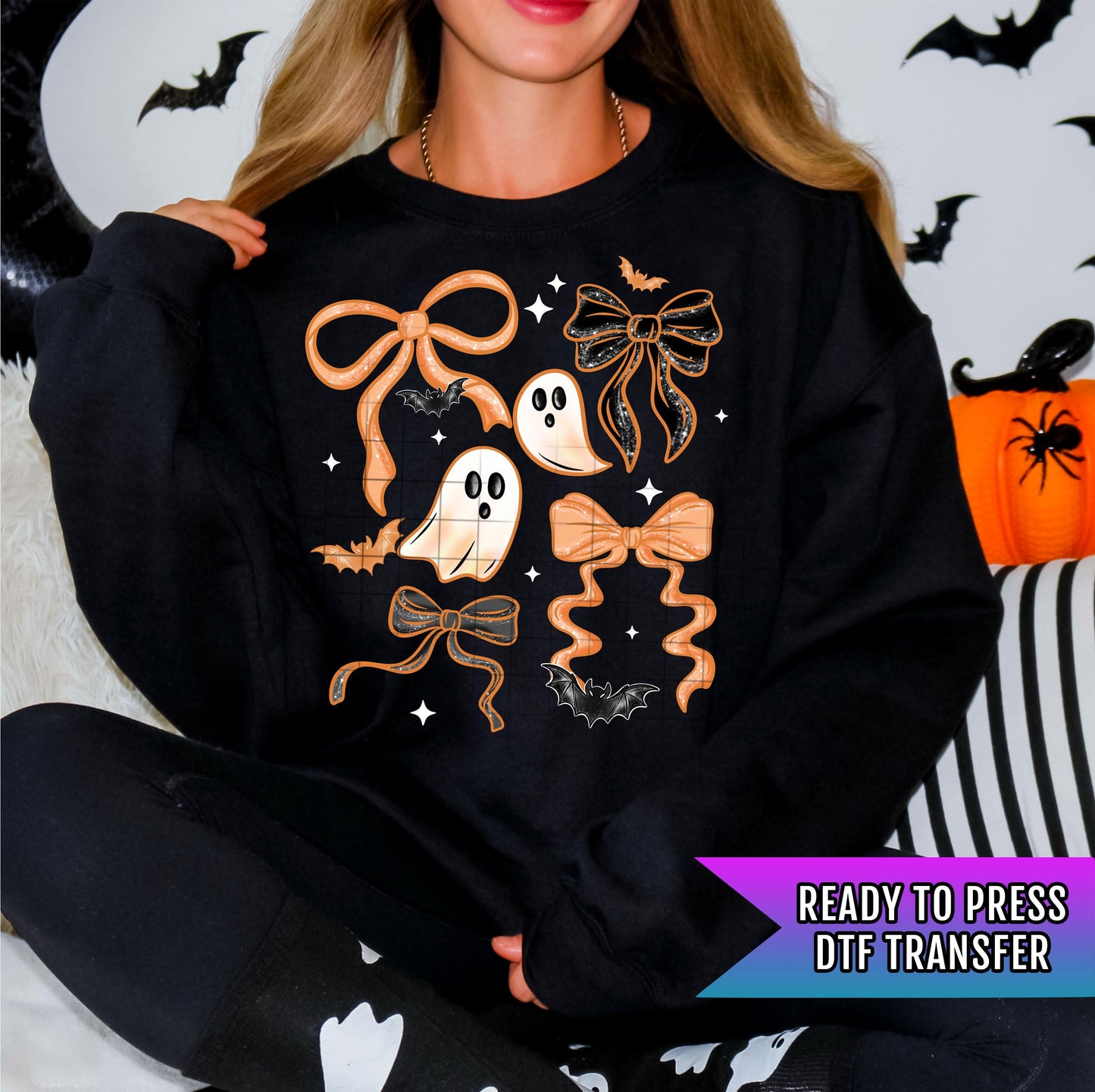 Halloween Bow Ghost DTF Transfer, Coquette Bow DTF Transfer Ready For Press, Horror DTF, Heat Press Transfer, Direct To Film Custom Transfer