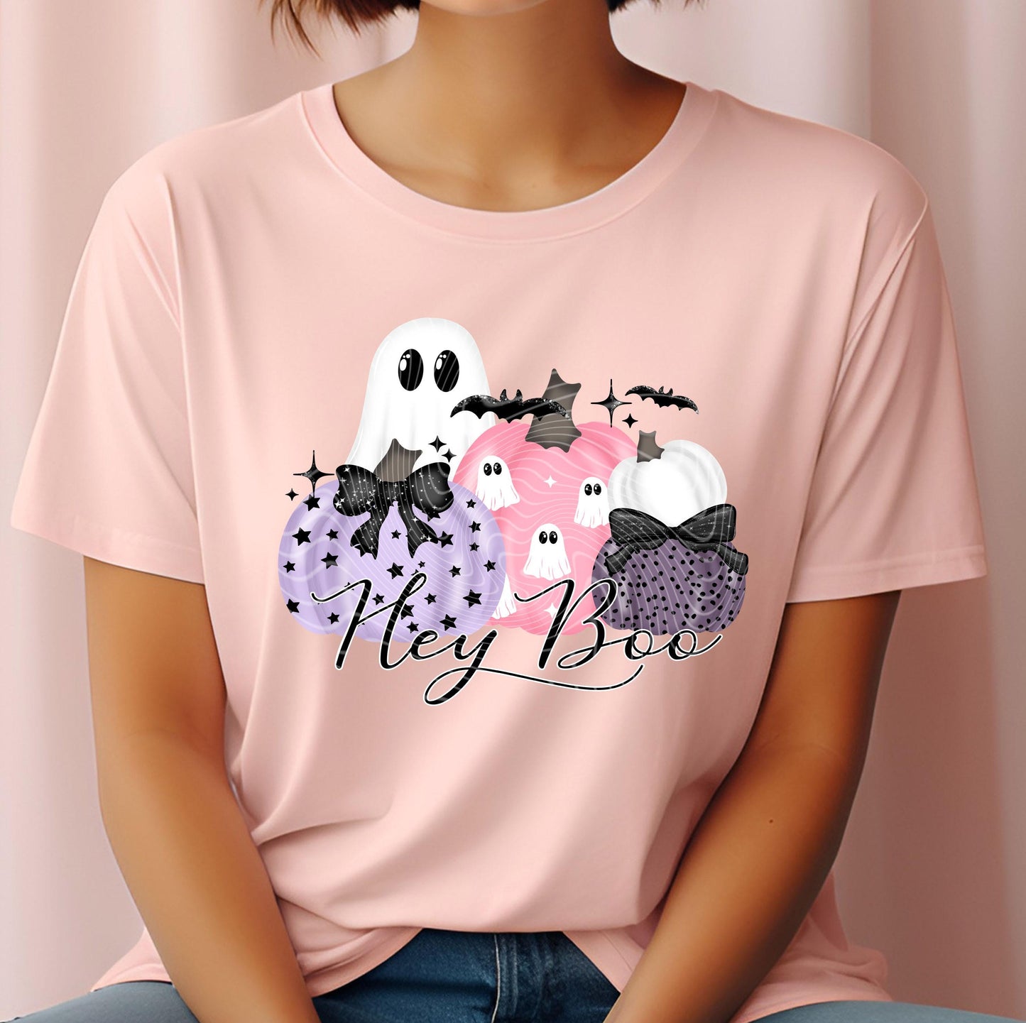 Hey Boo DTF Transfers, Pastel Halloween Ghost Pumpkin DTF Transfers Ready For Press, Heat Press Transfers, Direct To Film, Custom Transfers