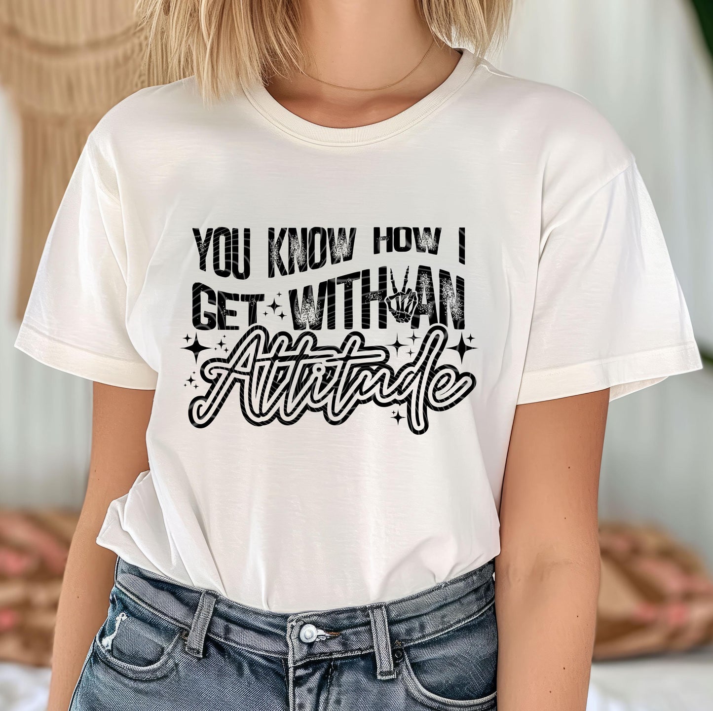 Get With An Attitude DTF Transfer Ready For Press, Skeleton Hand Sarcastic DTF Print, Direct To Film, Heat Press Transfer, Custom Transfers