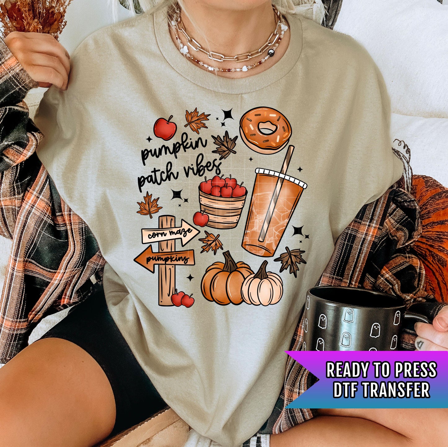 Pumpkin Patch Vibes DTF Transfer Ready For Press, Cozy Fall DTF Transfer, Autumn Vibes, Heat Press Transfer, Direct To Film, Custom Transfer