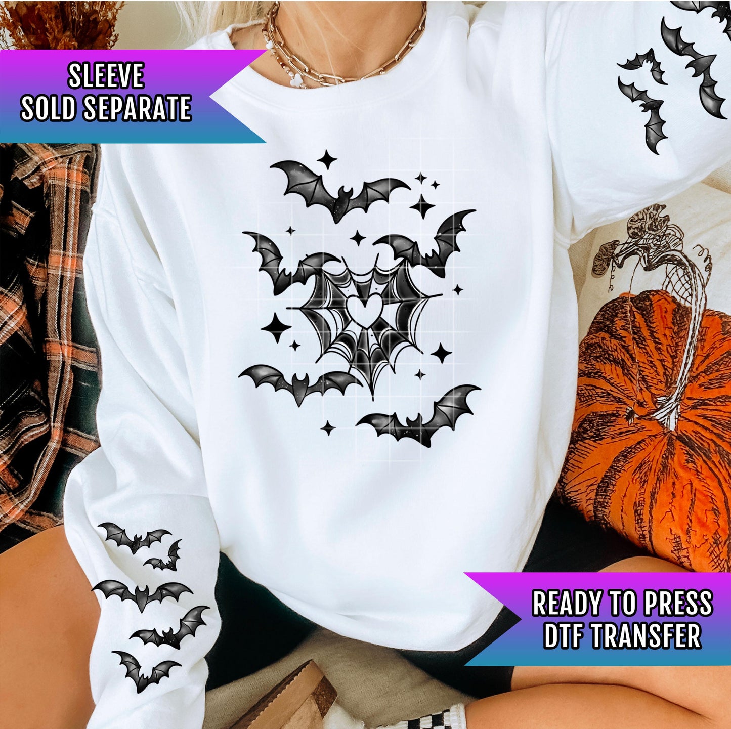 Spooky Bats DTF Transfer Ready To Press, Halloween Dtf Print, Halloween Spiderweb Dtf, Heat Press Transfer, Direct To Film, Custom Transfers