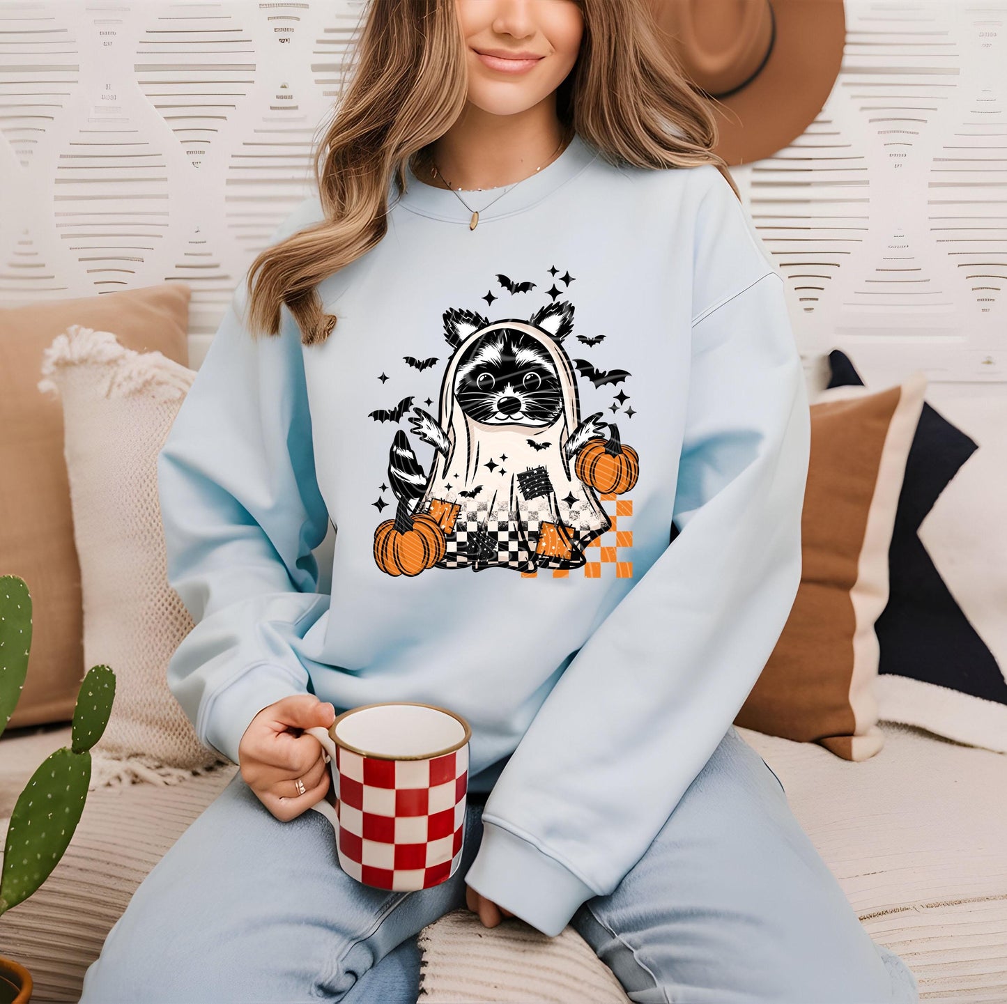 Ghost Racoon DTF Transfer, Spooky Season DTF Transfer Ready For Press, Halloween Pumpkin, Heat Press Transfer Direct To Film Custom Transfer