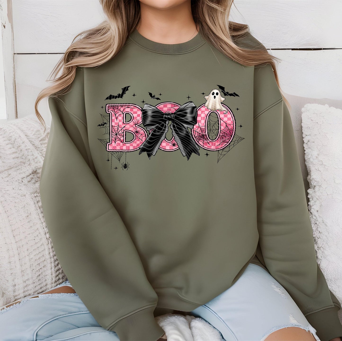Boo DTF Transfer, Spooky Season DTF Transfer Ready For Press, Pink Halloween Coquette Bow Heat Press Transfer Direct To Film Custom Transfer