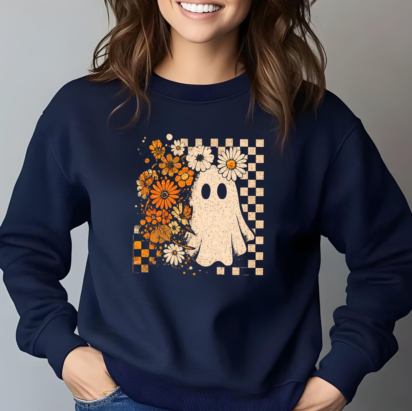 Checkered Ghost DTF Transfers, Fall DTF Transfers Ready For Press, Pumpkin DTF Prints, Halloween Heat Press Transfers, Ghost Ready To Press