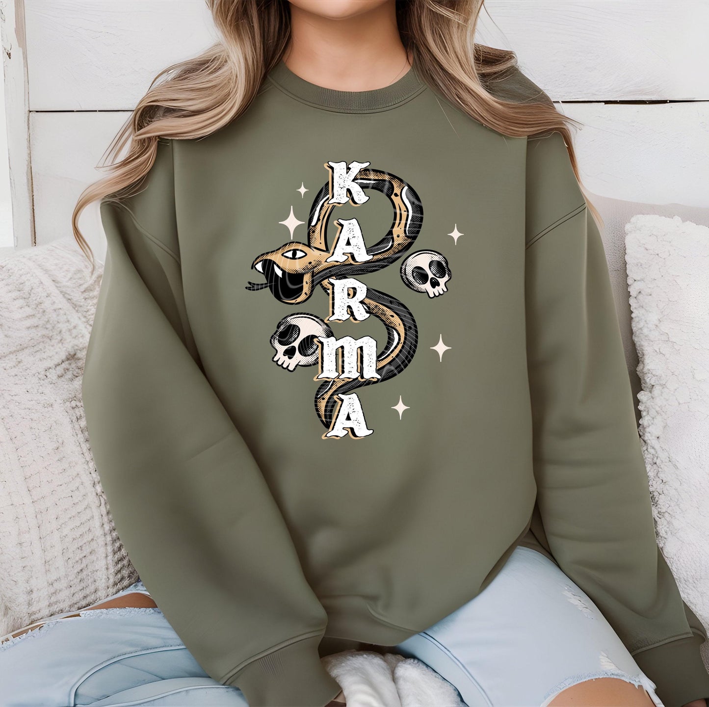 Karma Snake DTF Transfer Ready For Press, Sarcastic Dtf Print, Gothic Design, Skull Dtf, Heat Press Transfer, Direct To Film Custom Transfer