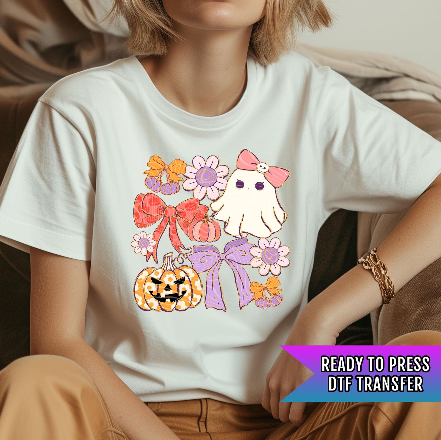 Retro Coquette Ghost Transfers, Spooky DTF Transfer, Halloween DTF Transfers Ready For Press, Ghost Dtf Transfer, Pumpkin Transfer, Spooky