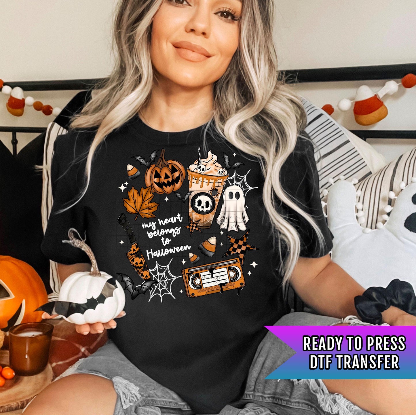 My Heart Belongs To Halloween DTF Transfers, Spooky DTF Transfer, Halloween DTF Transfers Ready For Press, Ghost Dtf Transfer, Pumpkin Dtf