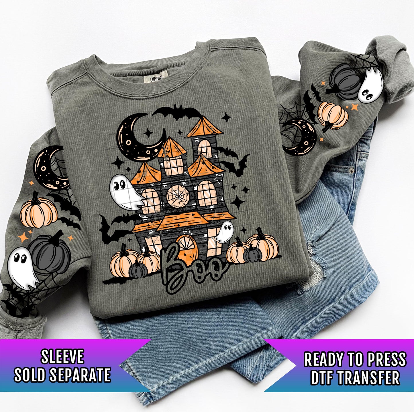 Boo Haunted House DTF Transfer, Halloween DTF Transfer Ready For Press, Pumpkin Spice Season DTF Transfer, Spooky Print, Heat Press Transfer