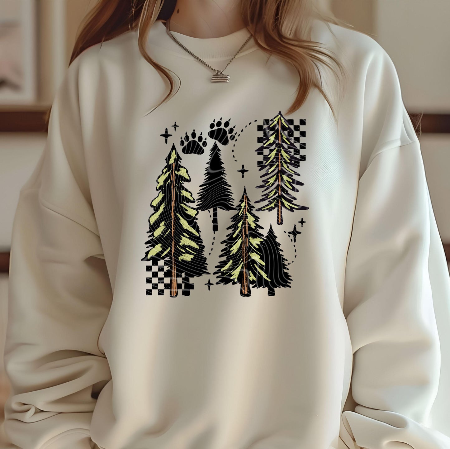 Trees Pawprint DTF Transfer Ready For Press, Camping Dtf Print, Pine Trees DTF Transfer, Heat Press Transfer Direct To Film Custom Transfer