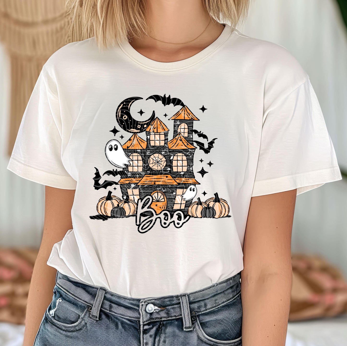 Boo Haunted House DTF Transfer, Halloween DTF Transfer Ready For Press, Pumpkin Spice Season DTF Transfer, Spooky Print, Heat Press Transfer