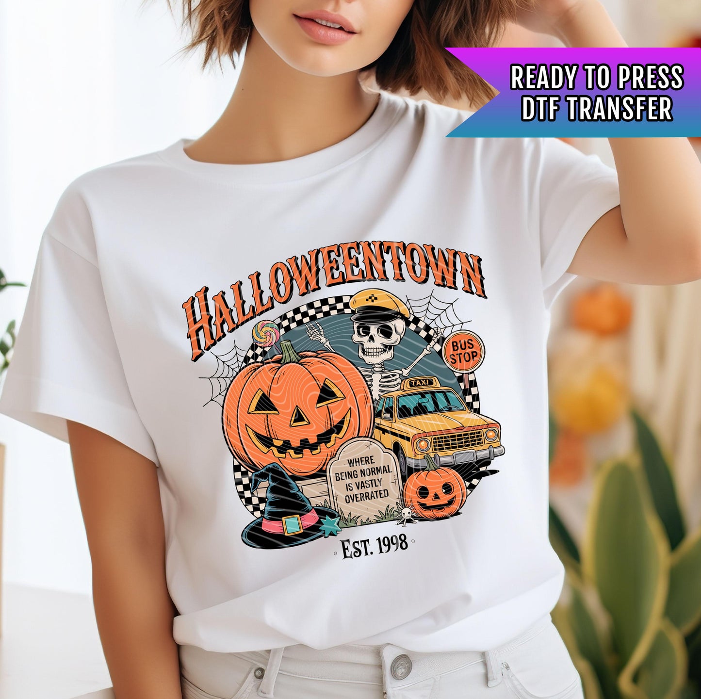 Halloween City DTF Transfers, Halloween DTF Transfers Ready For Press, Bats DTF Prints, Spooky Season Dtf Transfers, Pumpkin Dtf Prints