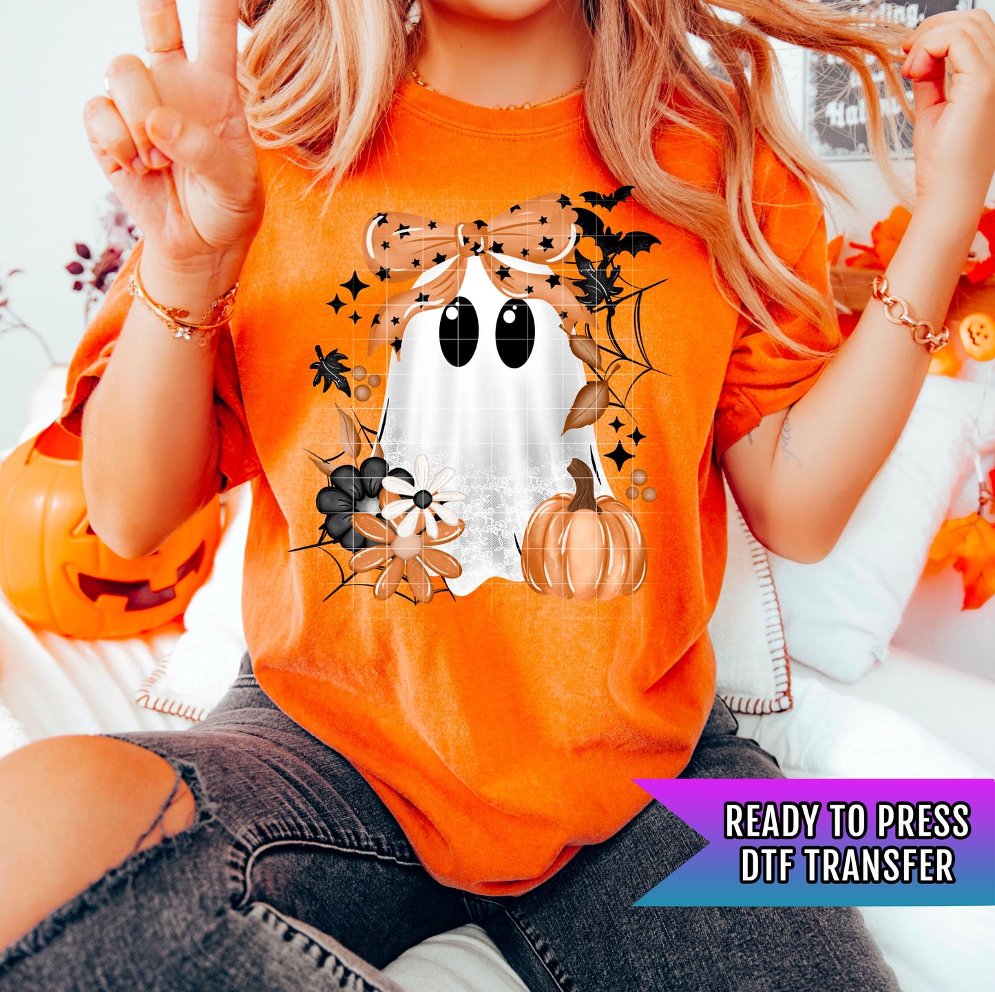 Fall Lace Ghost DTF Transfers, Fall DTF Transfers Ready For Press, Pumpkin DTF Prints, Halloween Heat Press Transfers, Ghost Ready To Press