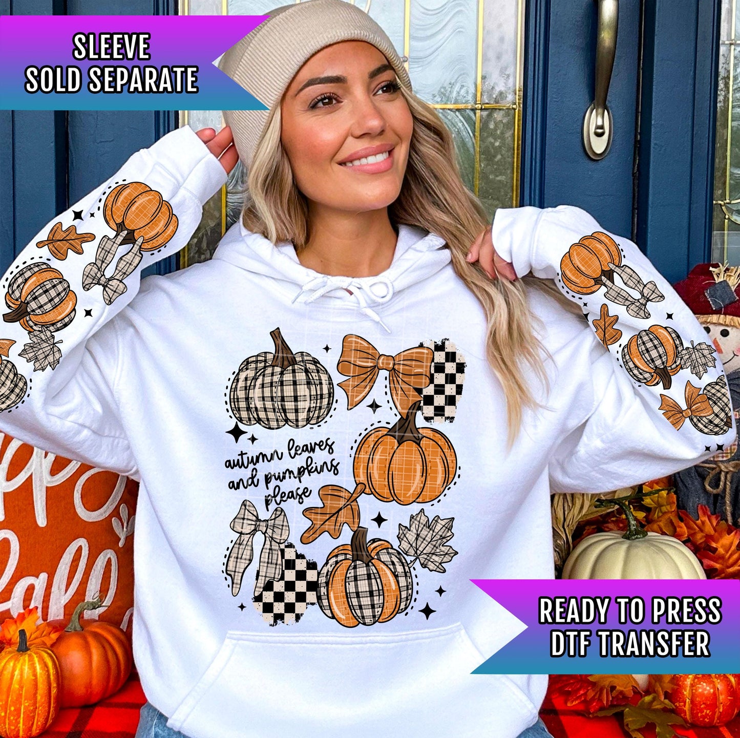 Autumn Leaves And Pumpkins DTF Transfer Ready For Press, Fall DTF Transfer, Autumn DTF Transfer, Heat Press Transfer, Pumpkin Spice Dtf